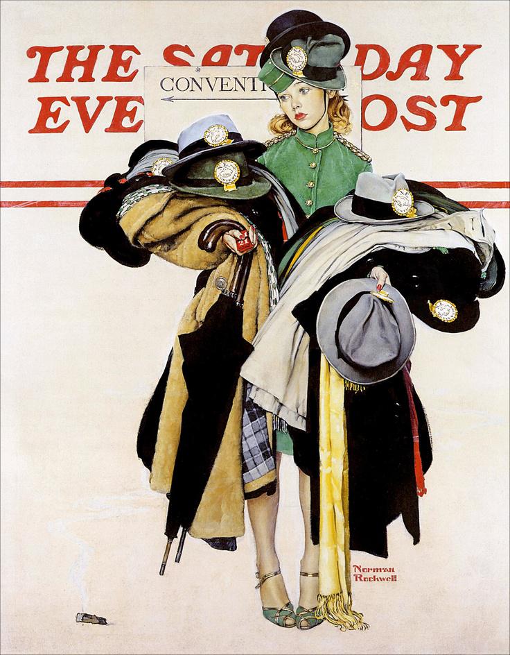 Hat Check Girl. Saturday Evening Post cover, May 03, 1941. r