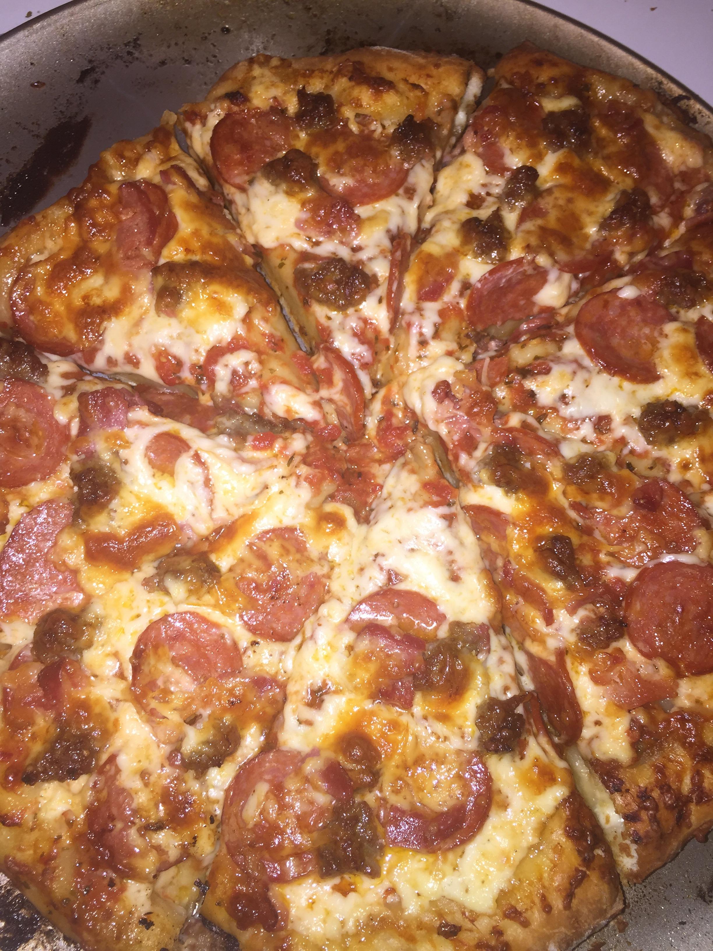 First try making pizza. Pepperoni, sausage, bacon and extra cheese