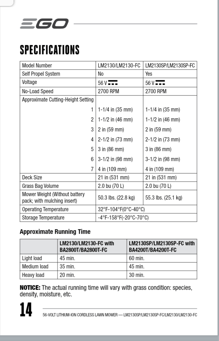 LM2150SP and LM2130SP cut height settings with only 7 steps. (Newer