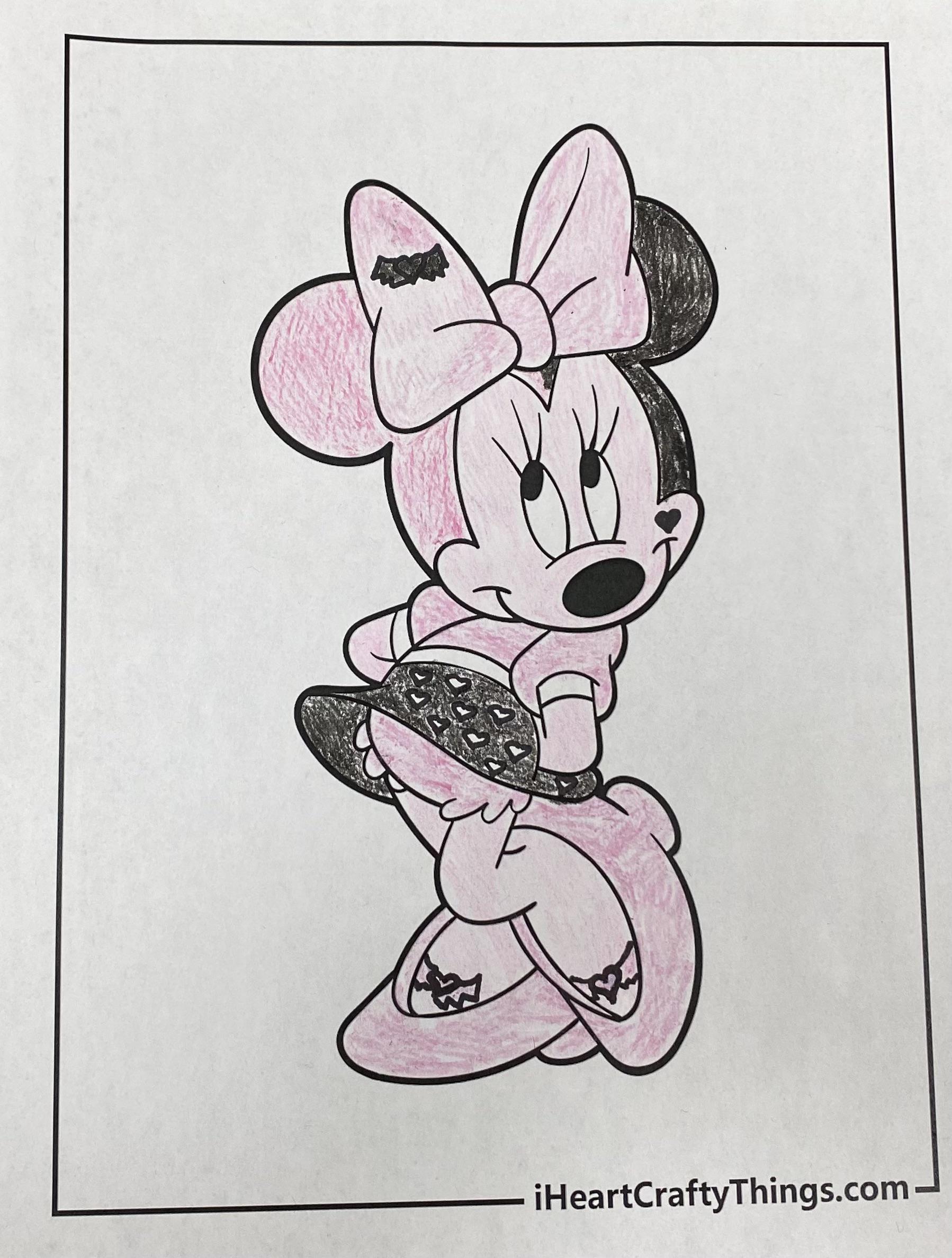 Minnie Mouse coloring page with Draculaura G3 colors completed with a