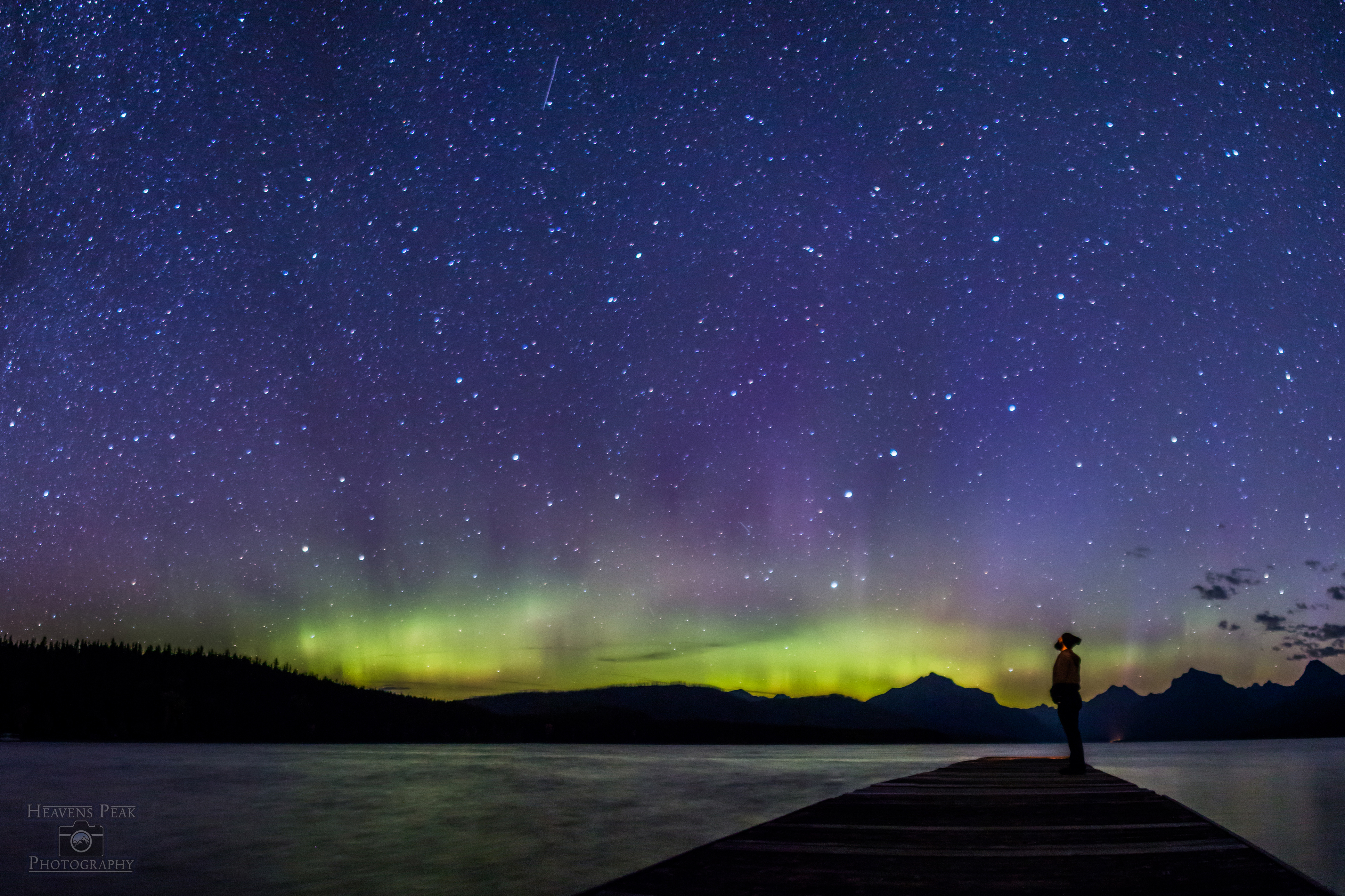 ITAP of the Big Dipper and Northern Lights over Lake McDonald, Glacier