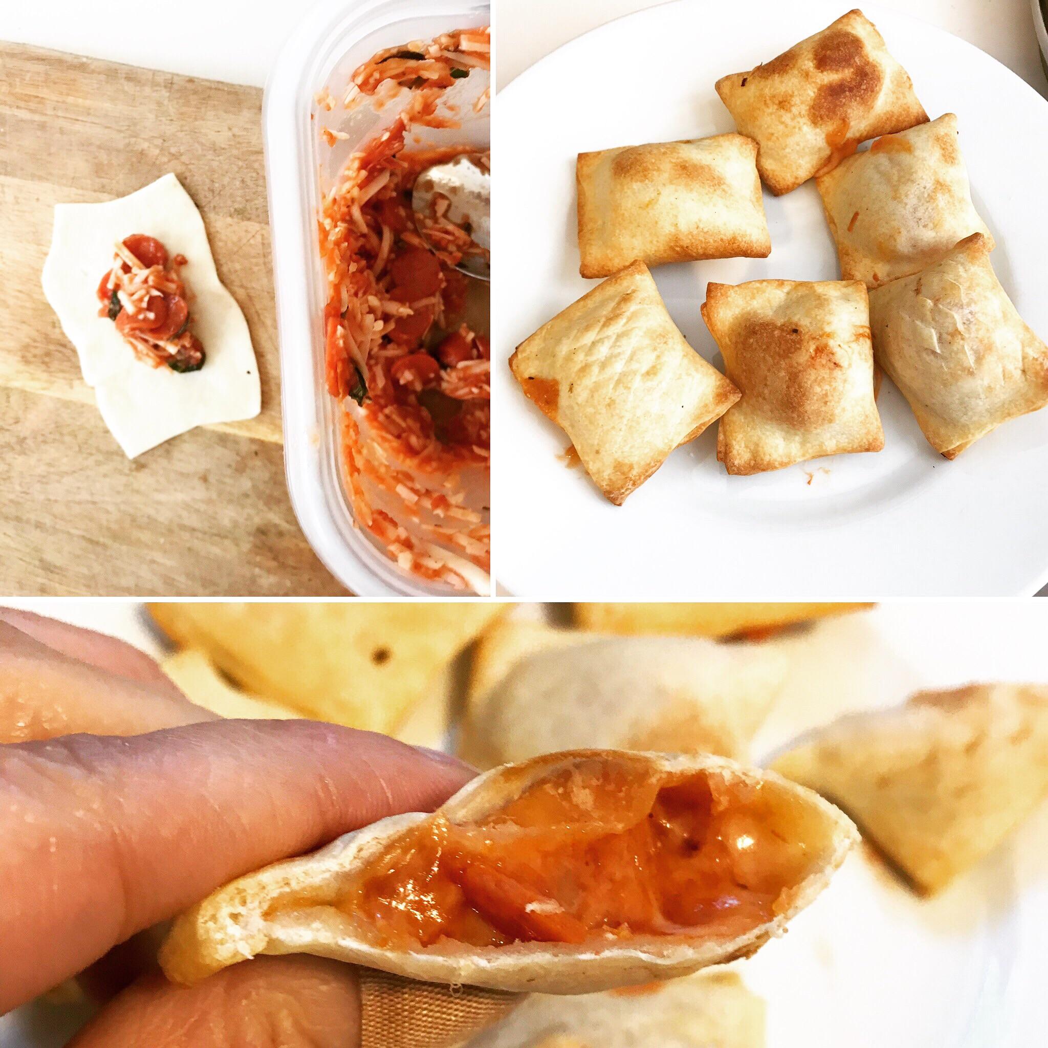 Homemade pepperoni pizza rolls in the air fryer! 276 cals for 6 rolls