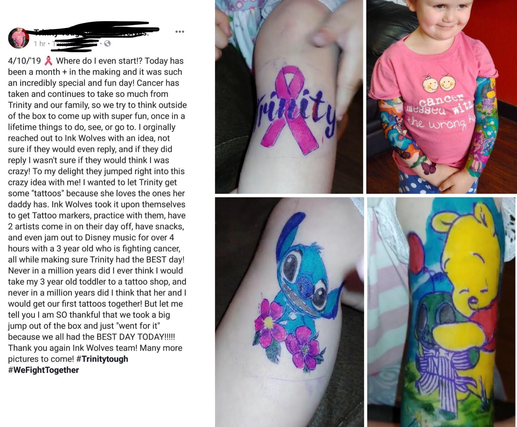 Trinity Is A 3 Year Old Girl That Got Diagnosed With Neuroblastoma Cancer In July 2018. This Week A Tattoo Shop, Gave Her And Her Mom An Unforgettable Experience By Giving Them 1369_x_1654_jpg