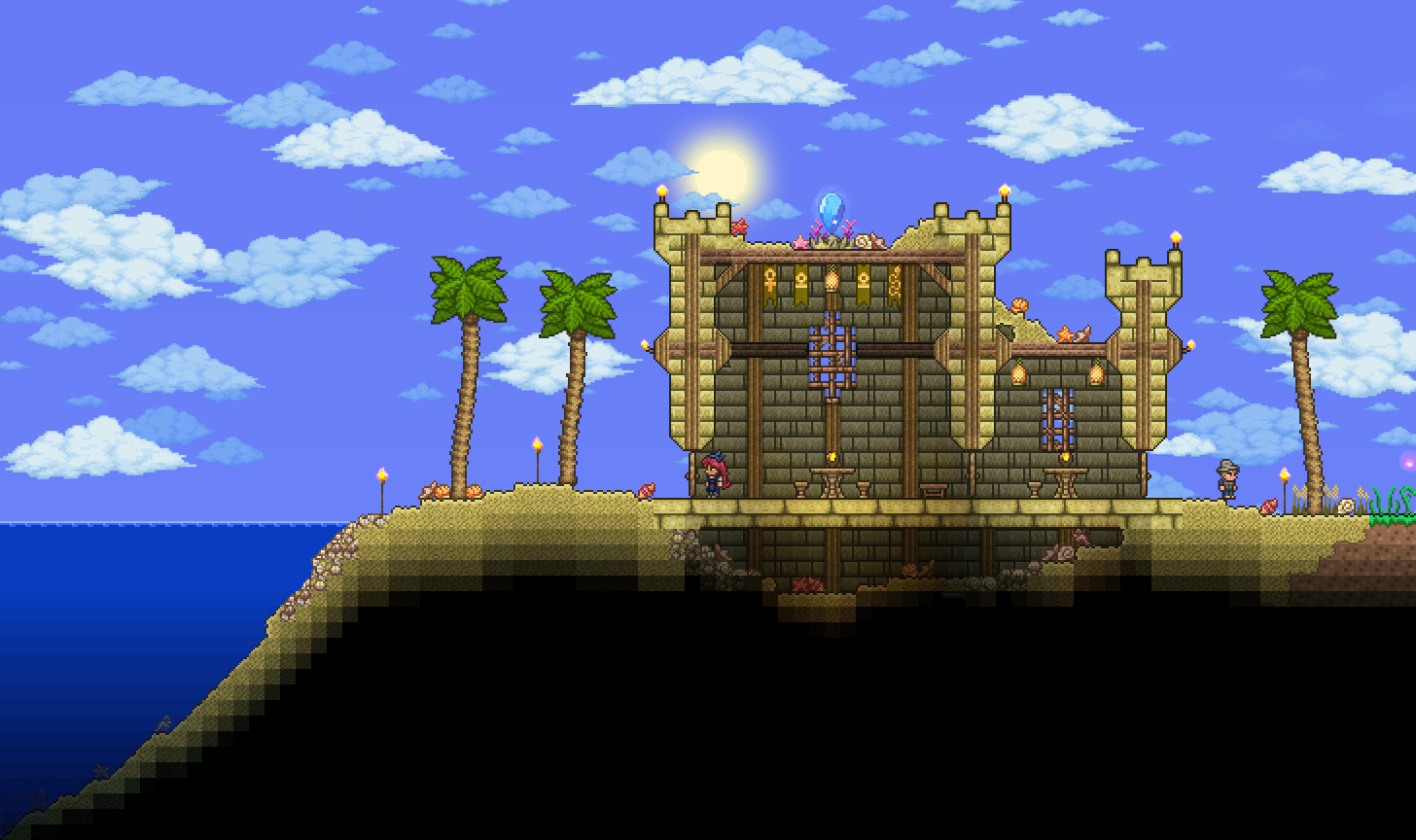A beach sandcastle I made (PreHardmode) r/Terraria