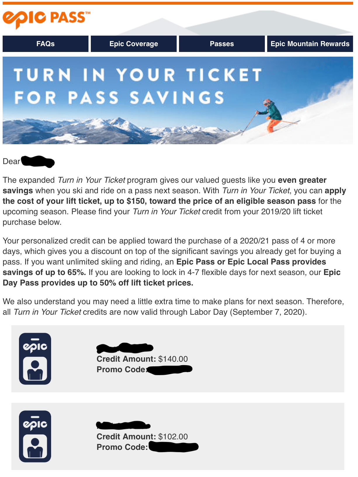 Just got an email about more savings for Epic Pass r/skiing