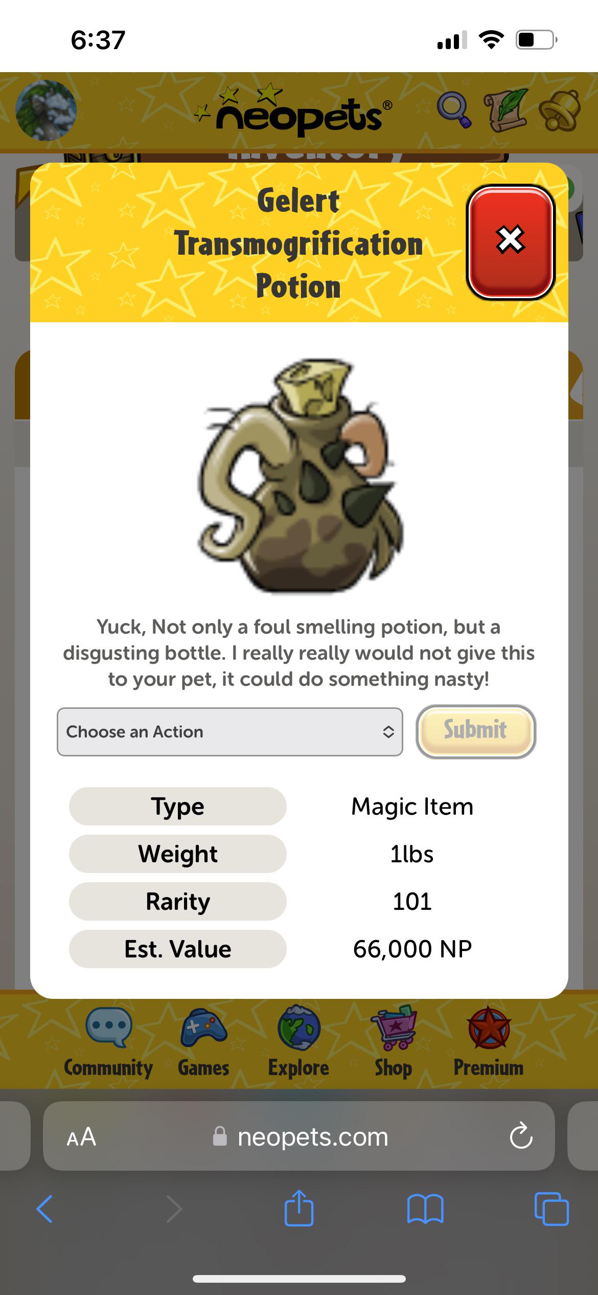 Free Gelert Transmogrification Potion r/neopets