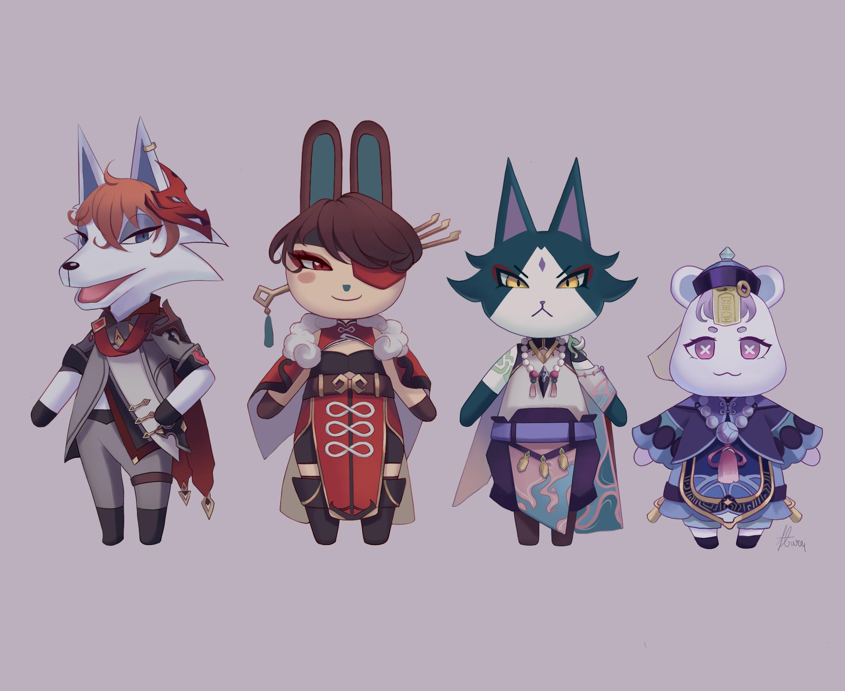 I drew my team! (Animal crossing version) Genshin_Impact