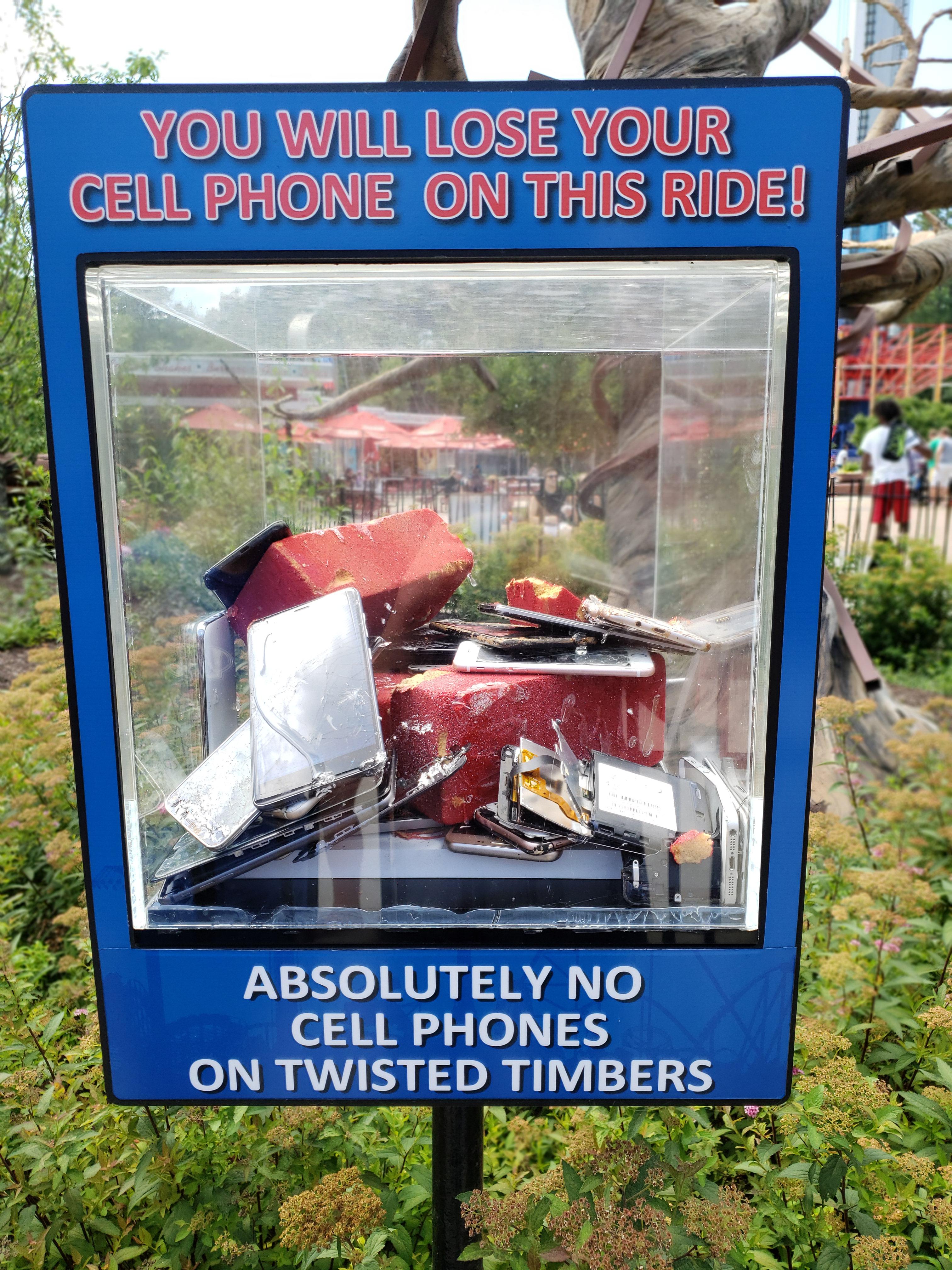 Roller coaster displays phones that have been dropped during the ride