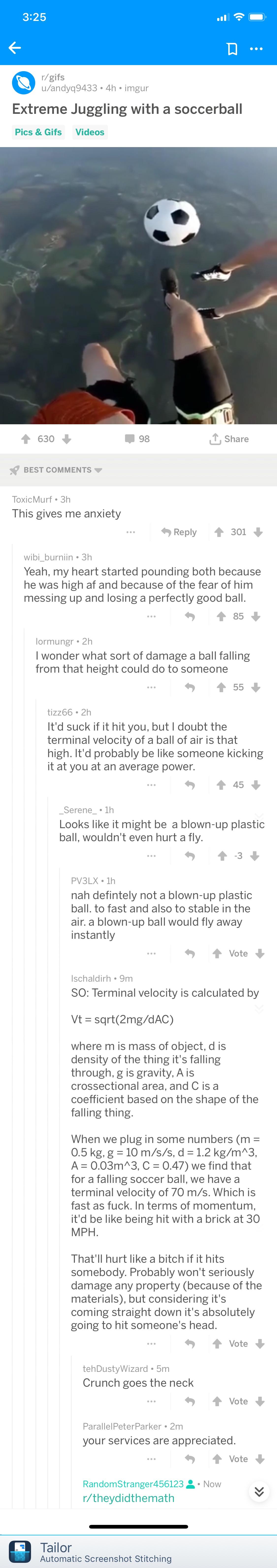 [RDTM] u/Ischaldirh calculates the terminal velocity of a football