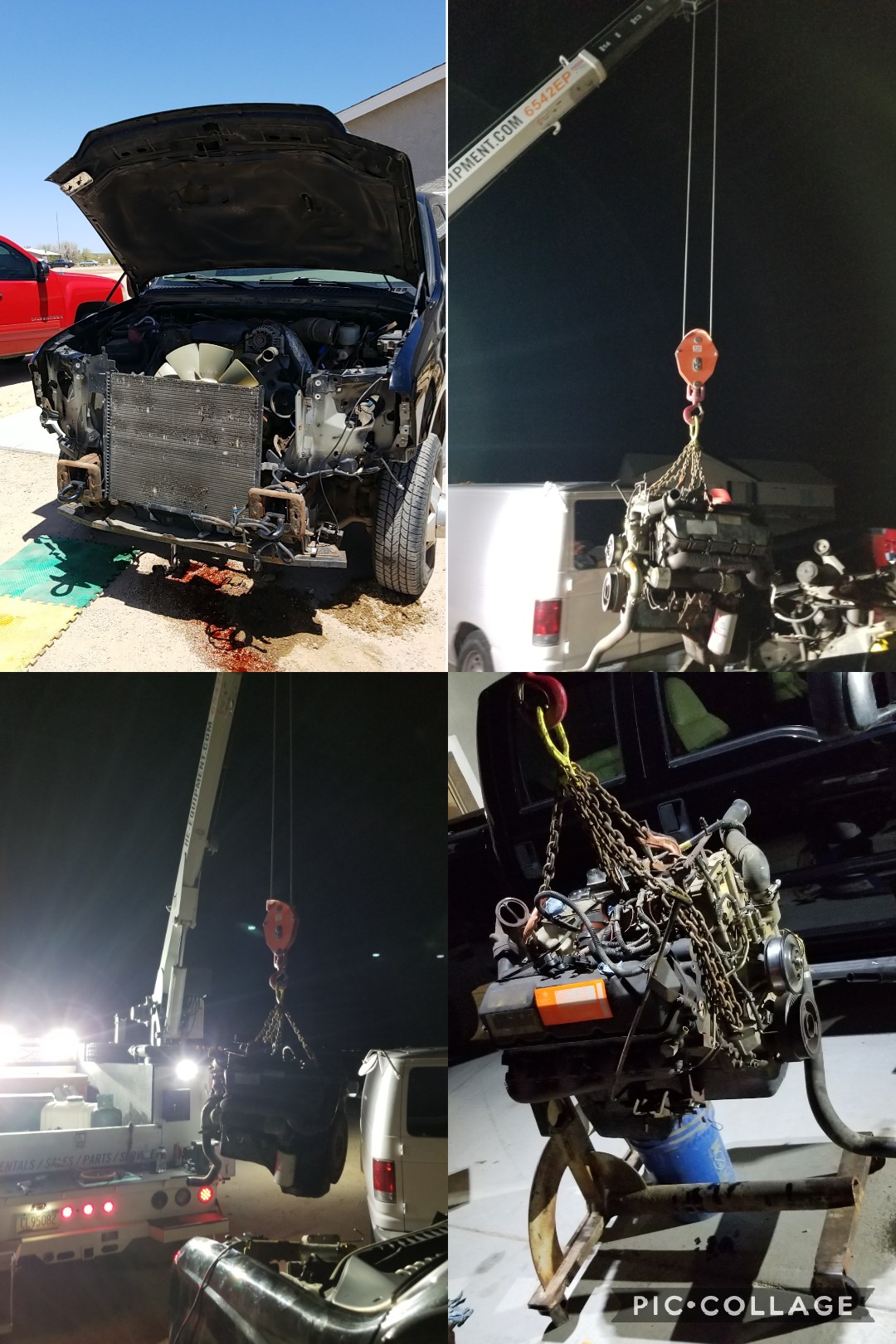 7.3 engine removal for an oil pan replacement. 80k miles on this rusty