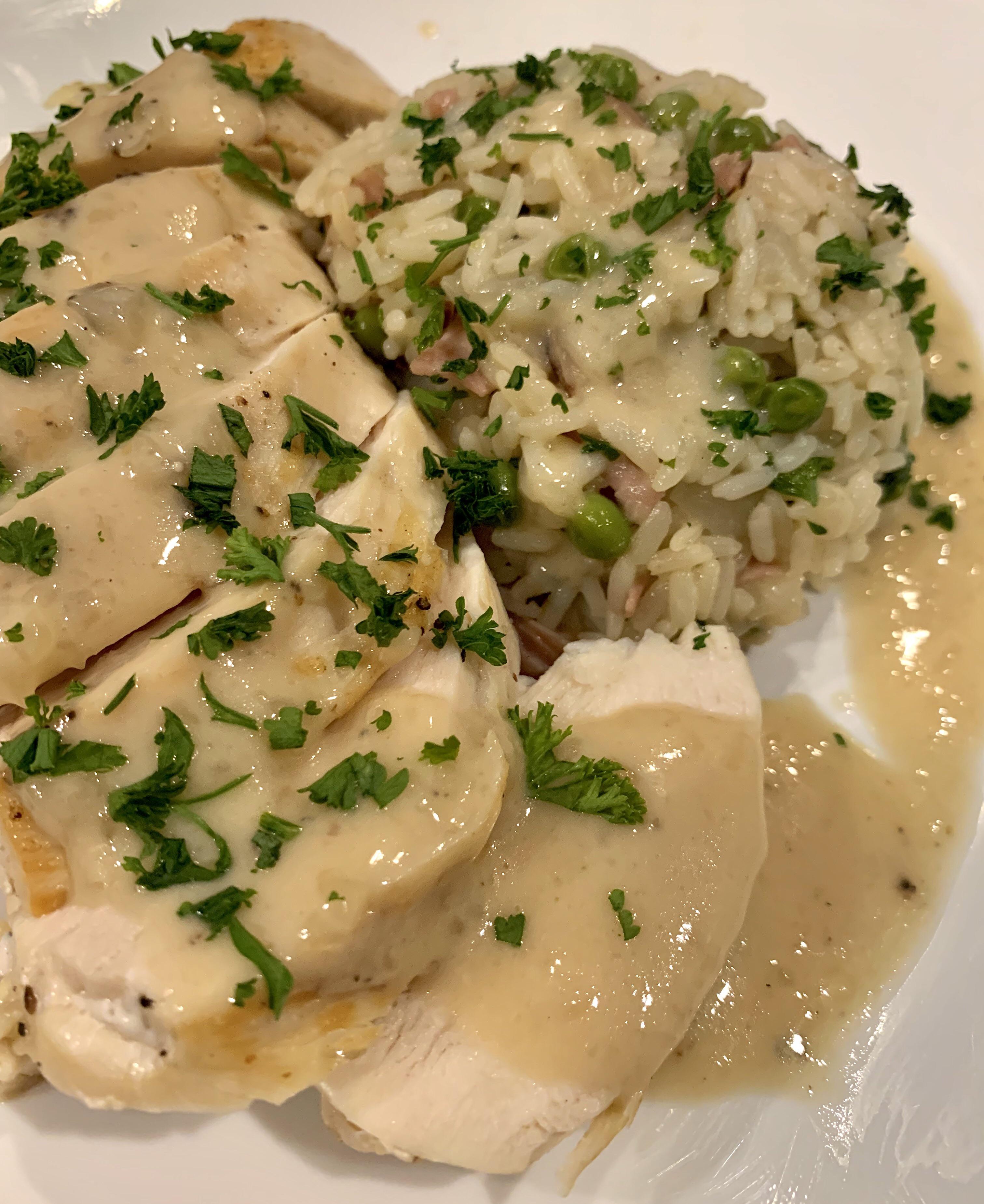[homemade] Chicken Breasts with Rice and Peas r/food
