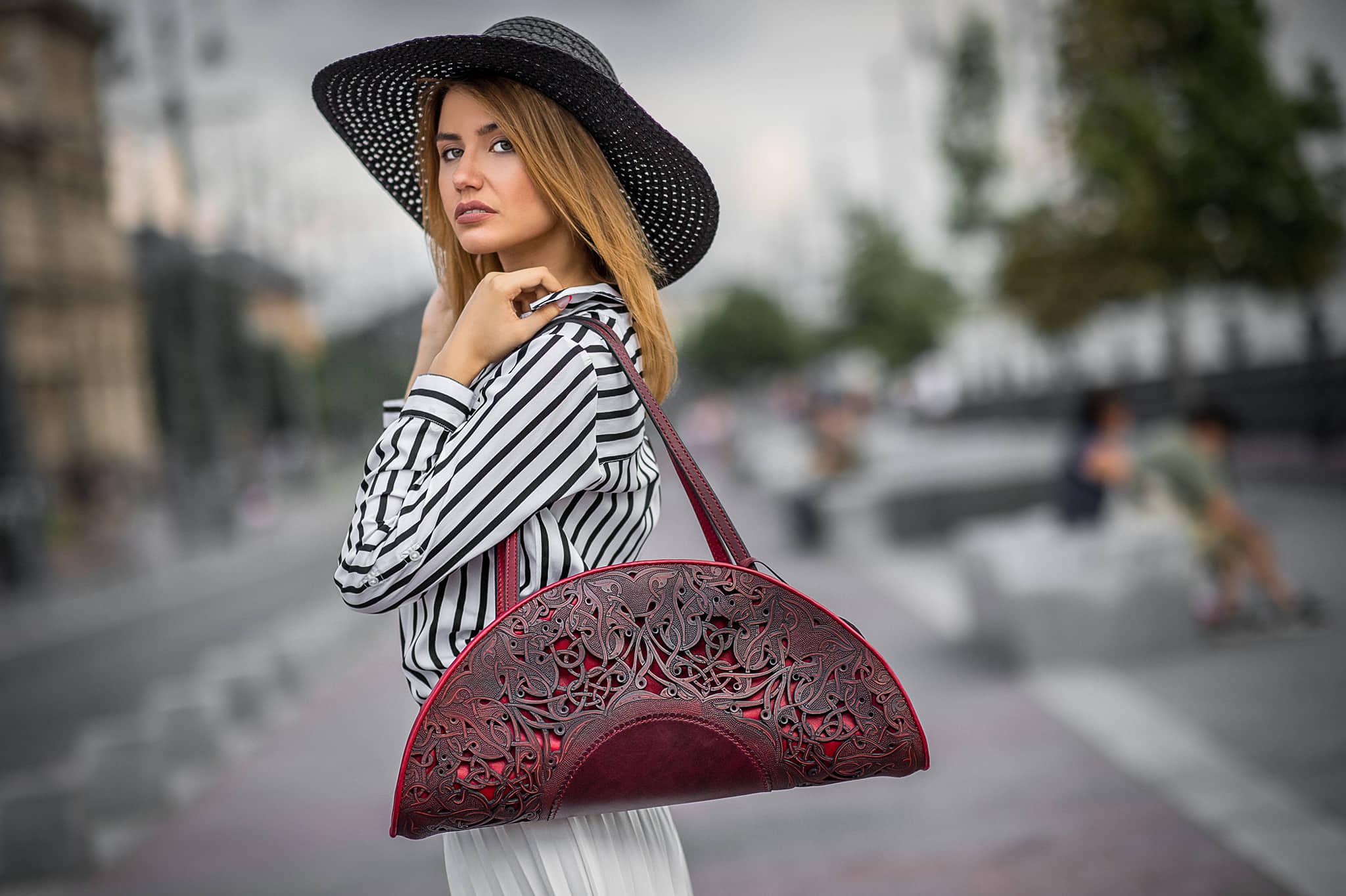 Wine Red Exclusive Leather Bag for Women, 100 Hand tooled Leather