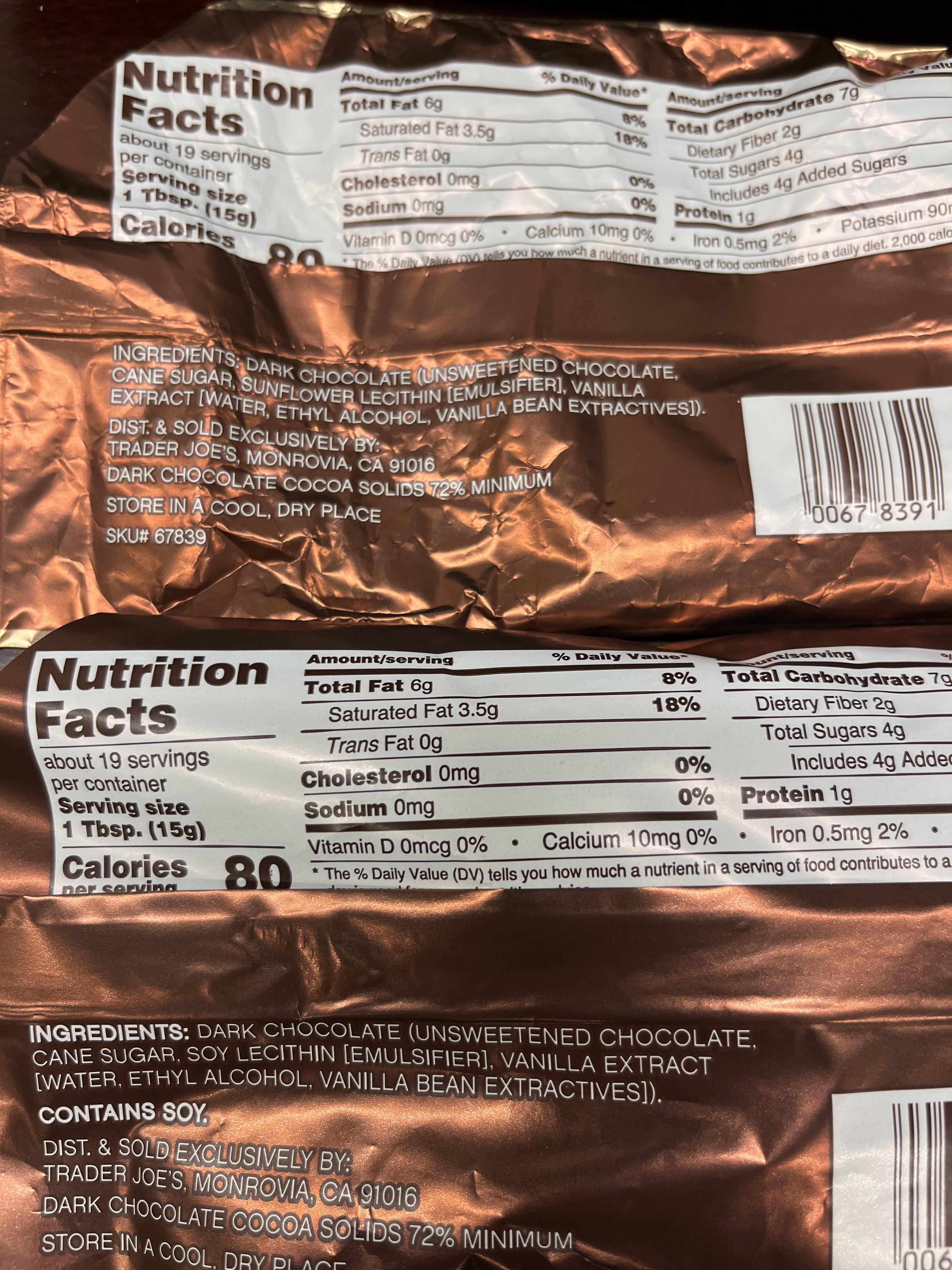 72 cocoa dark chocolate chips new recipe by replacing sunflower