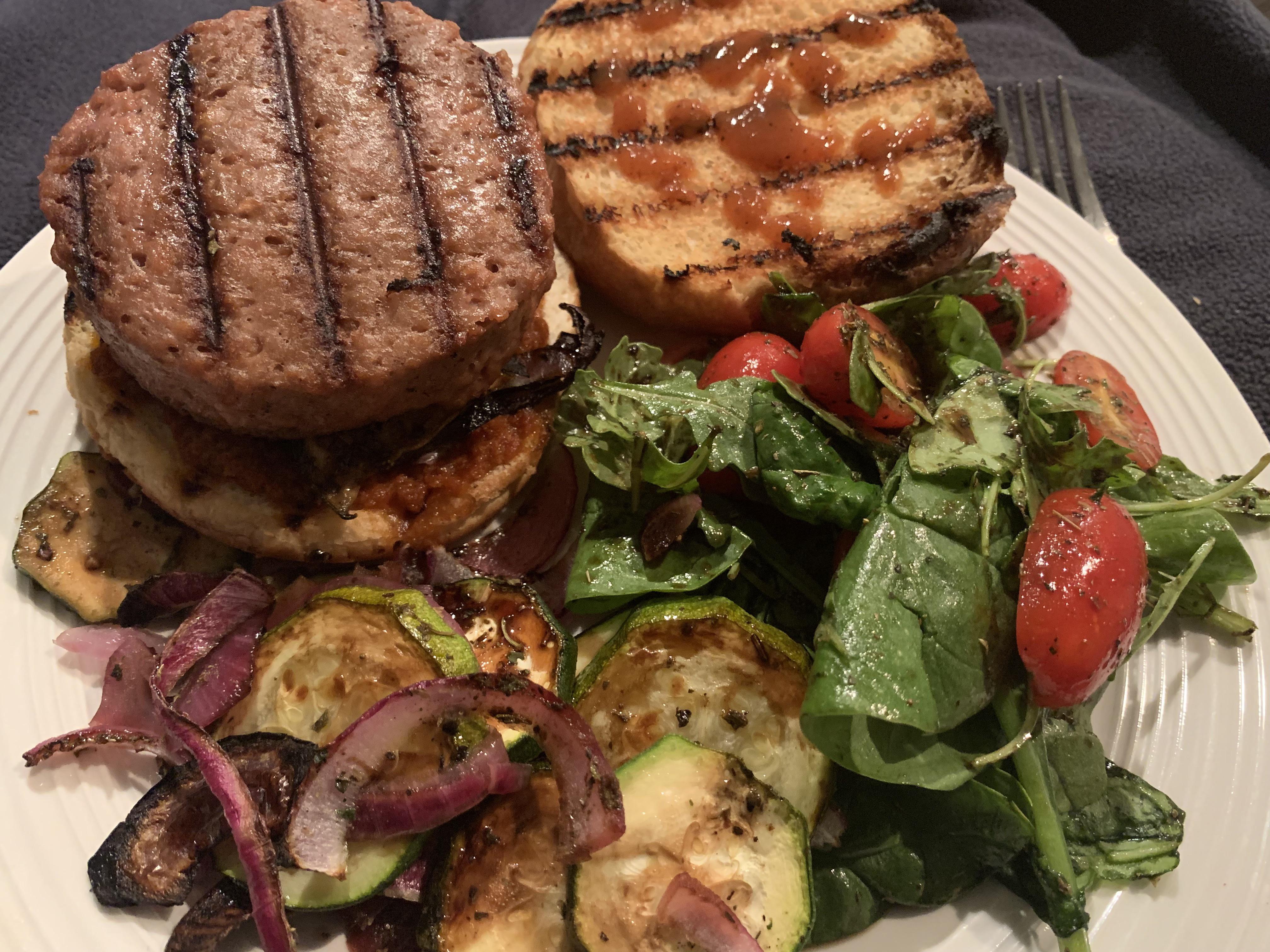 Antipasto Veggie Burger with Beyond Meat ® and SunDried Tomato Pesto