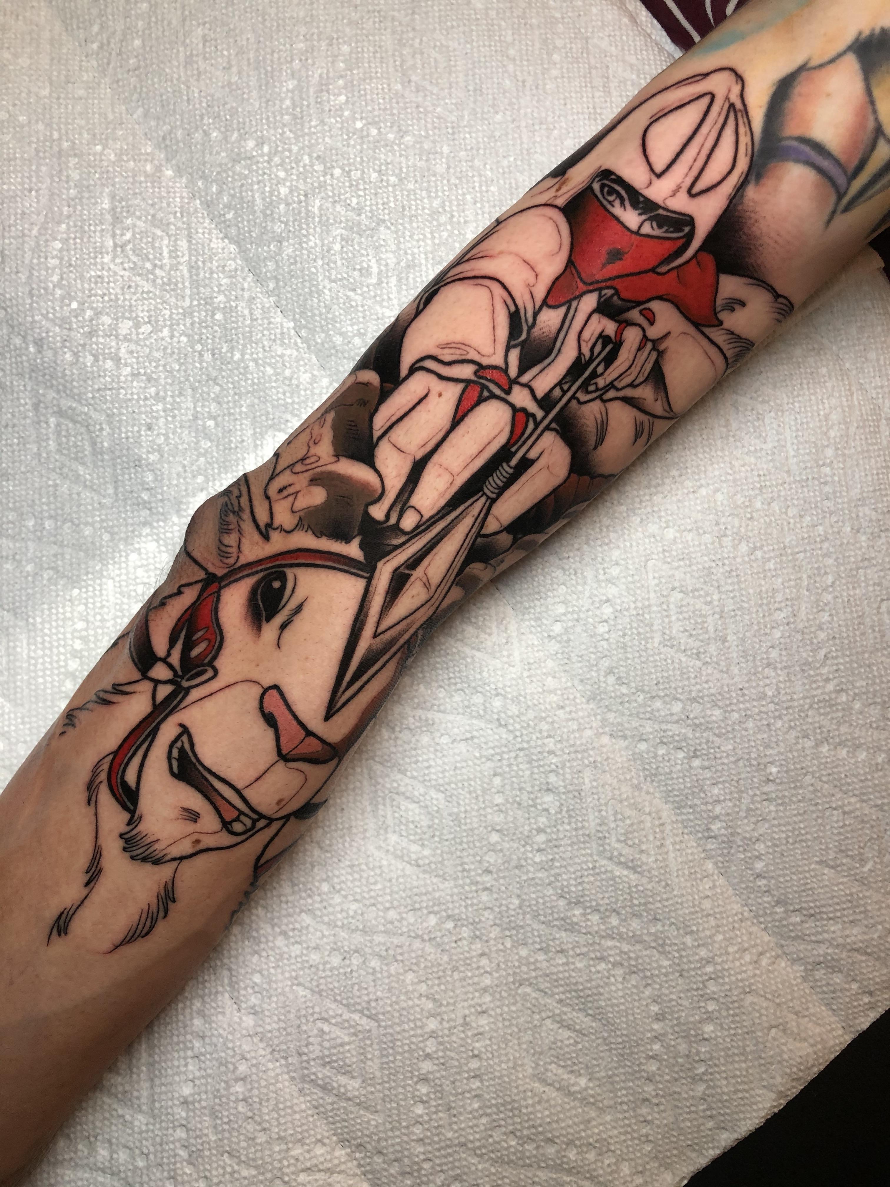 Newest addition to my Princess Mononoke sleeve. Done by the talented Tiffer Wright at Folklore