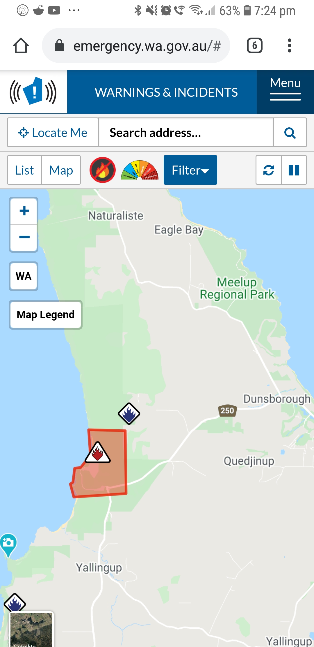 Bushfire Emergency Warning for the City of Busselton. Immediate Risk to Lives and Homes. Check