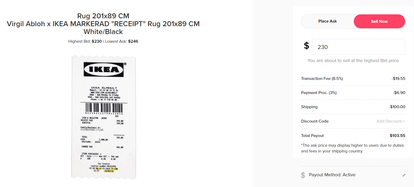 Virgil Abloh x IKEA MARKERAD "RECEIPT" Rug Why is shipping so