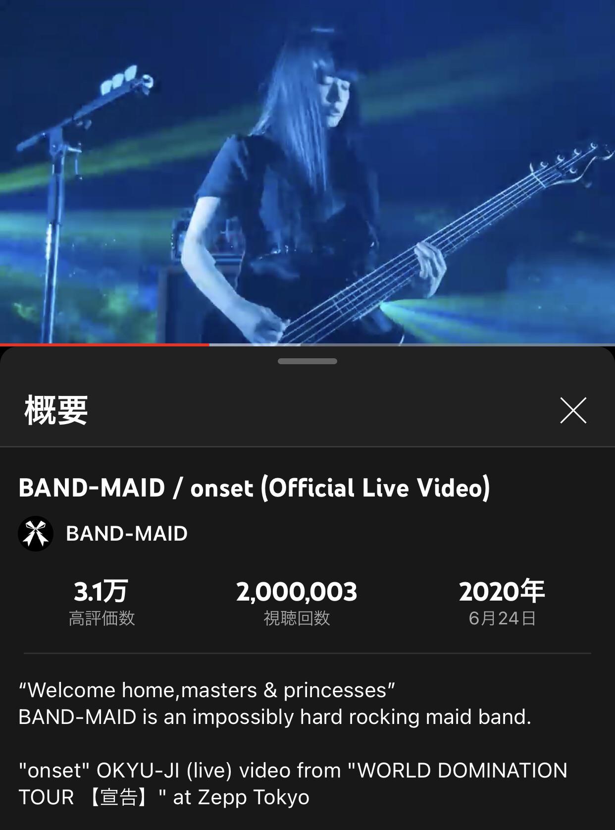 onset (Live) hits 2 Million views r/BandMaid
