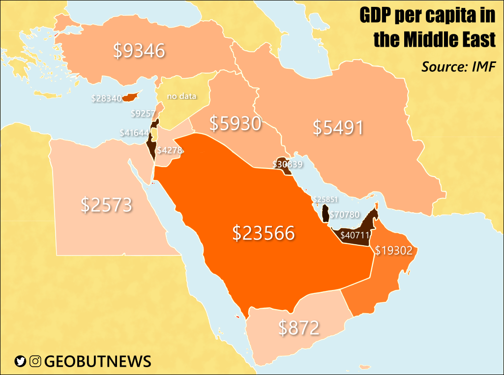 GDP per capita in the Middle East r/MapPorn