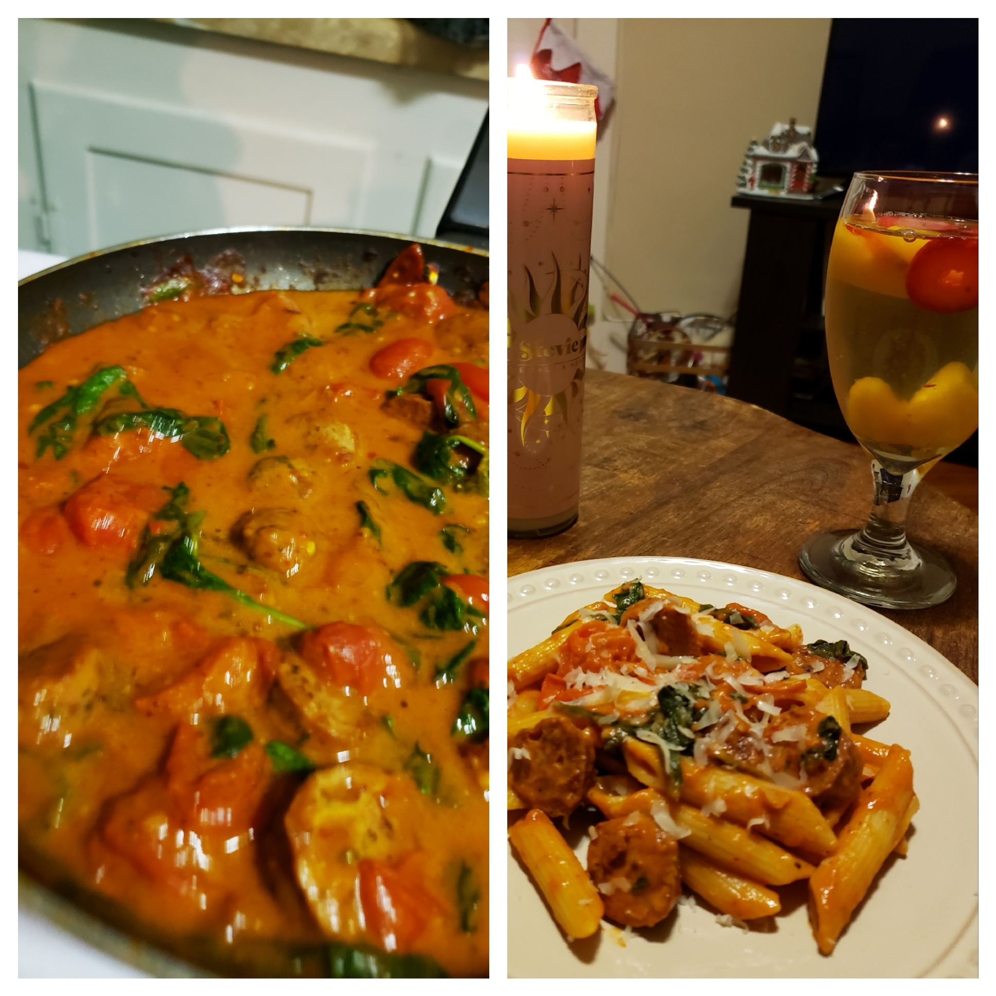 All Aldi Penne with homemade sauce, tomato basil chicken sausage