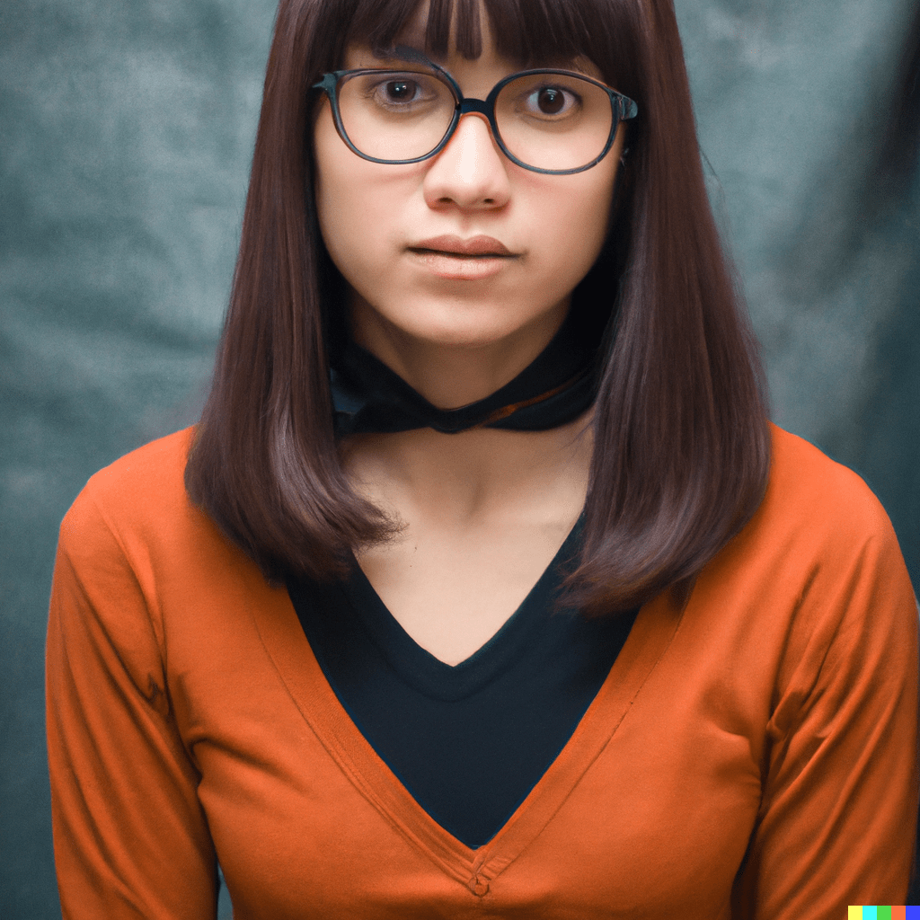 "Velma Dinkley from scooby doo cartoon tv series" as a real human
