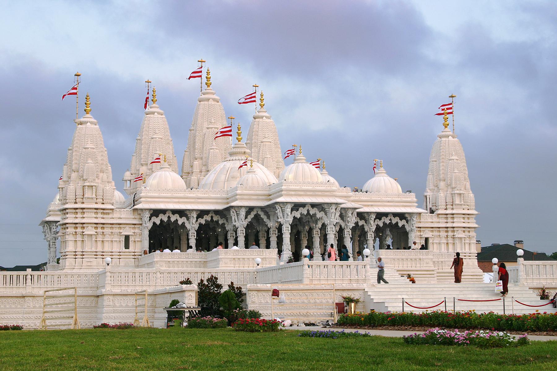 BAPS Shri Swaminarayan Mandir of Houston, located in Stafford, TX . A traditional style Hindu