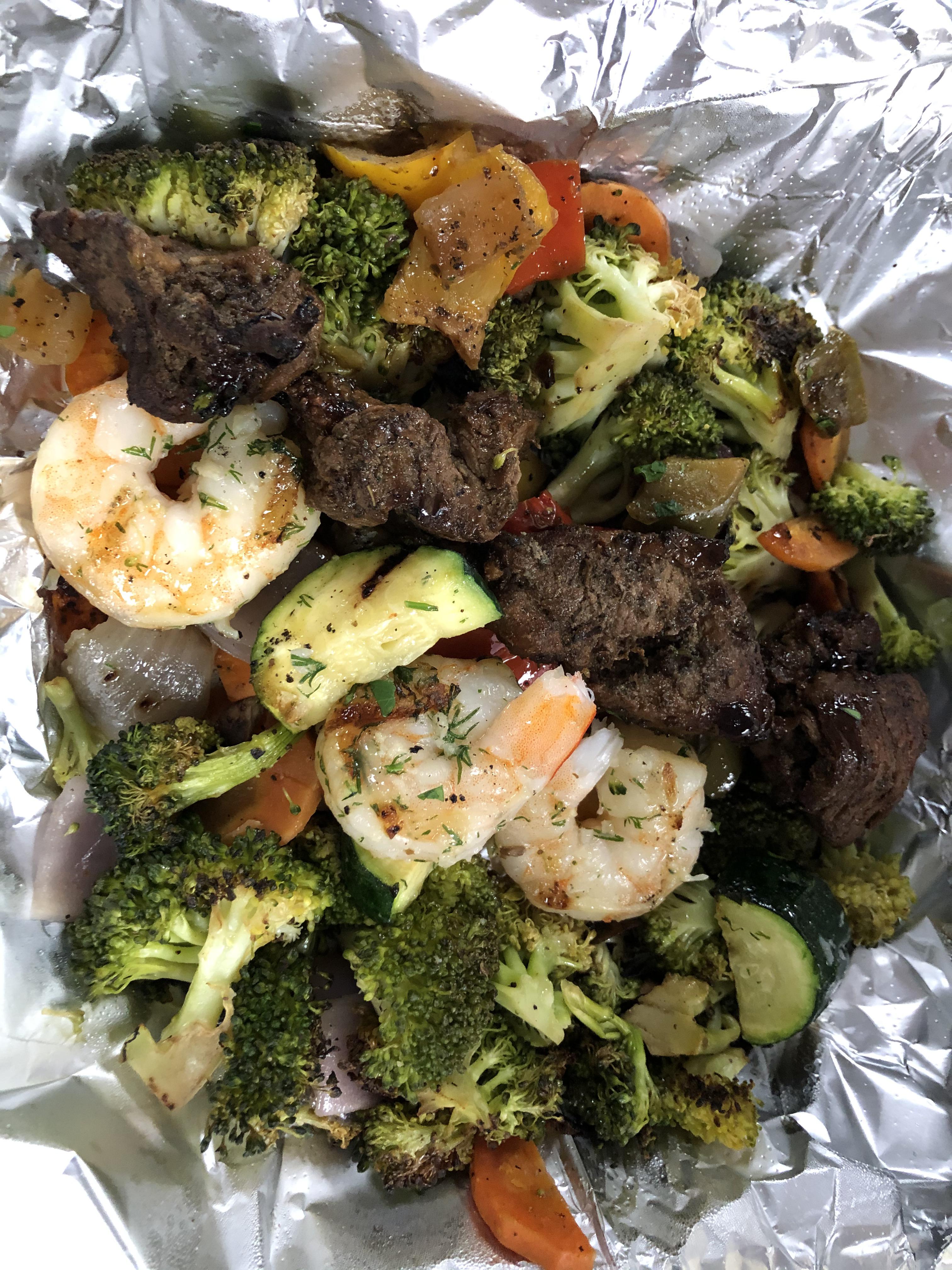Kabob Combo from Zoe’s Kitchen. Steak and Shrimp kabob with double