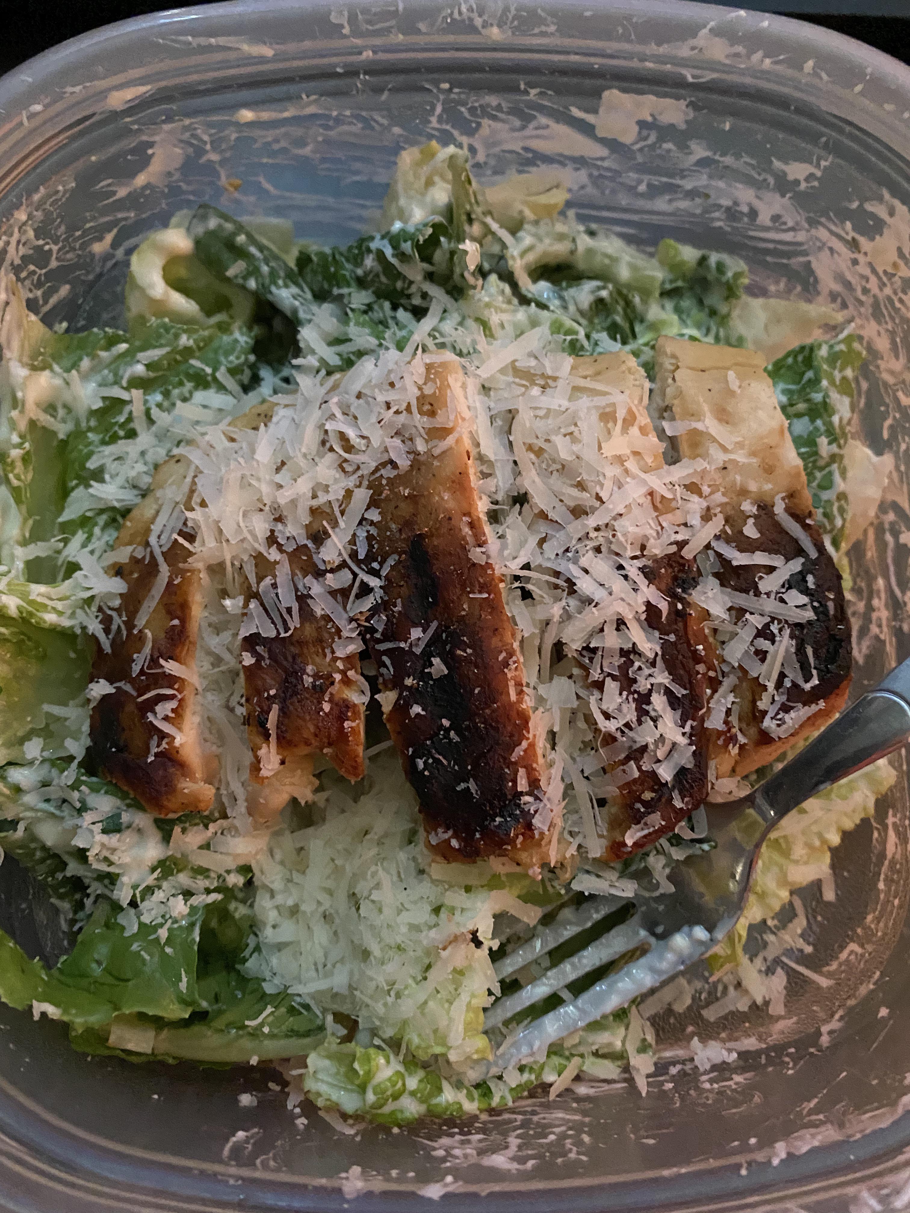 Chicken Caesar salad with homemade, green yogurt based Caesar dressing
