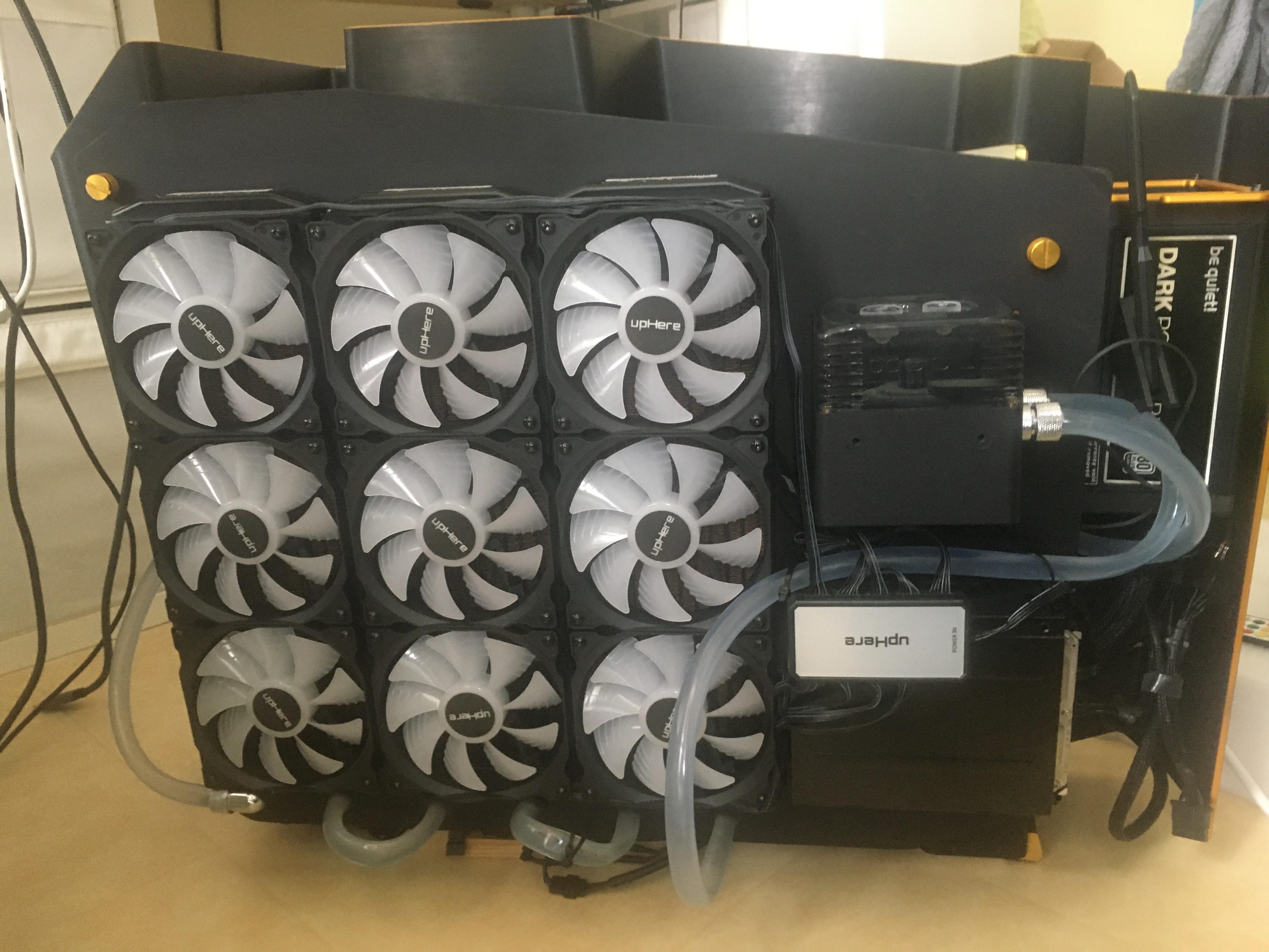 Homemade triple 360 rad and pump and hard drive and fan controller made