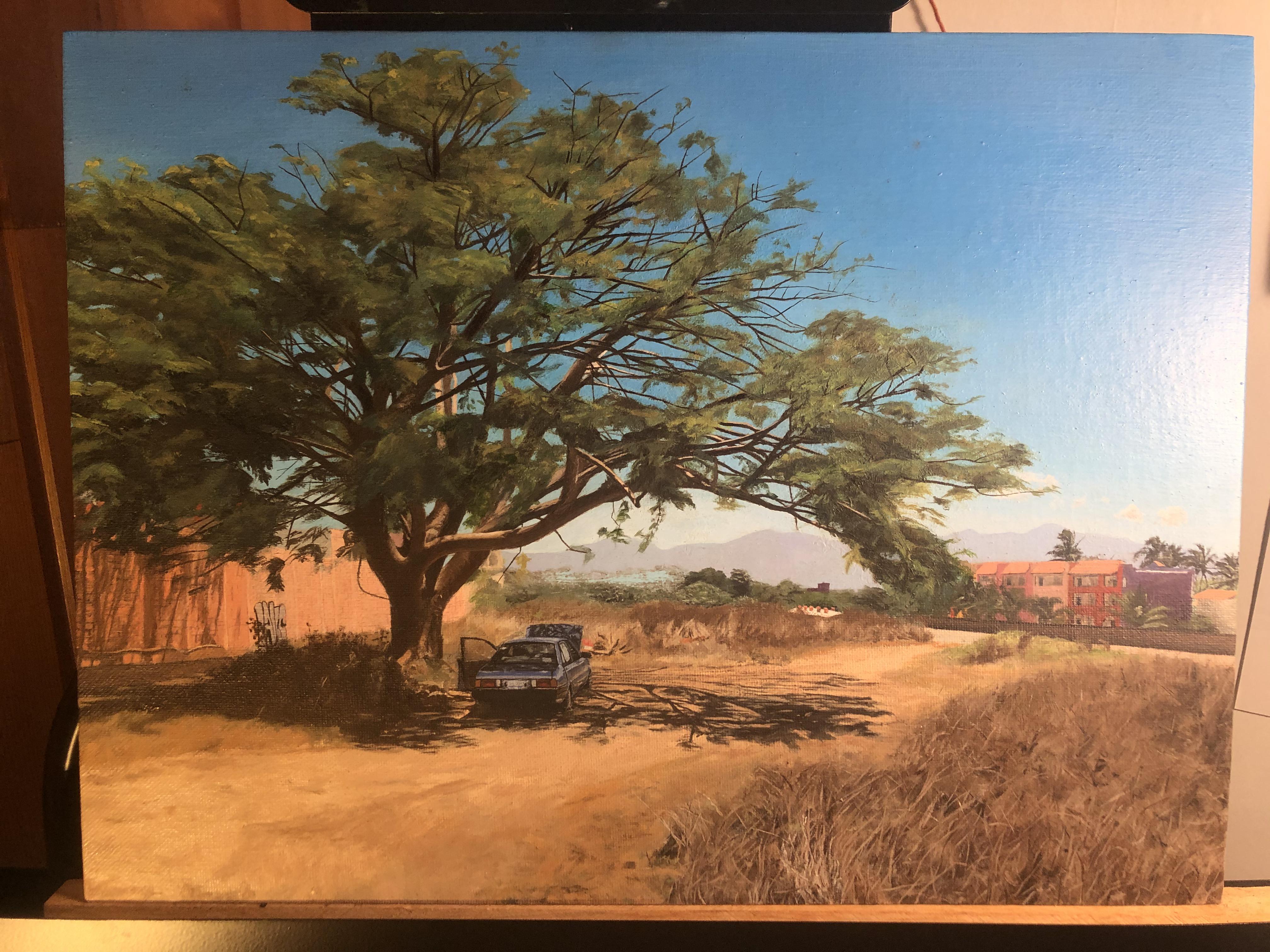 WIP oil on canvas panel. Scene in Mexico painting
