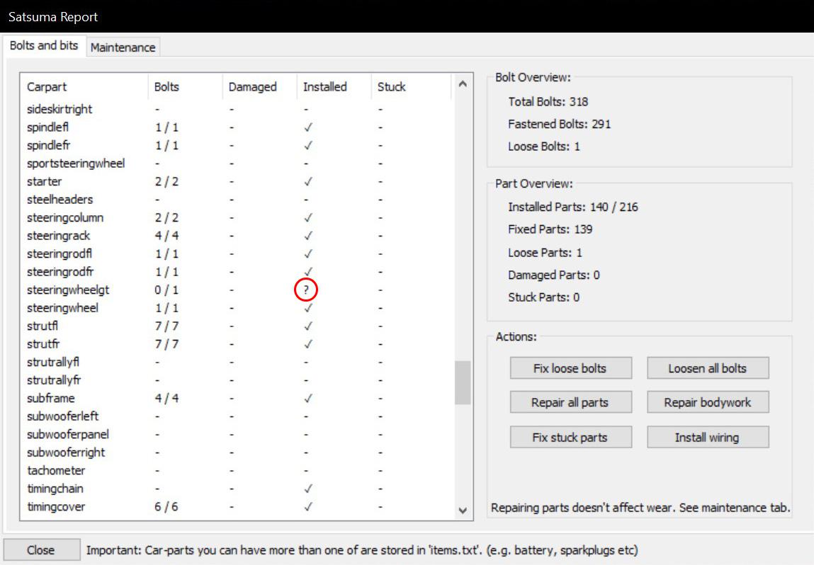 Car fails inspection because of steering wheel. Looked at MSCeditor and