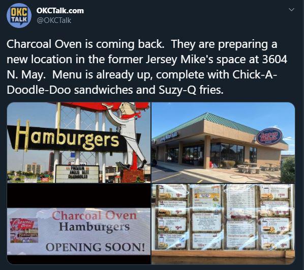 Charcoal Oven is coming back. r/okc