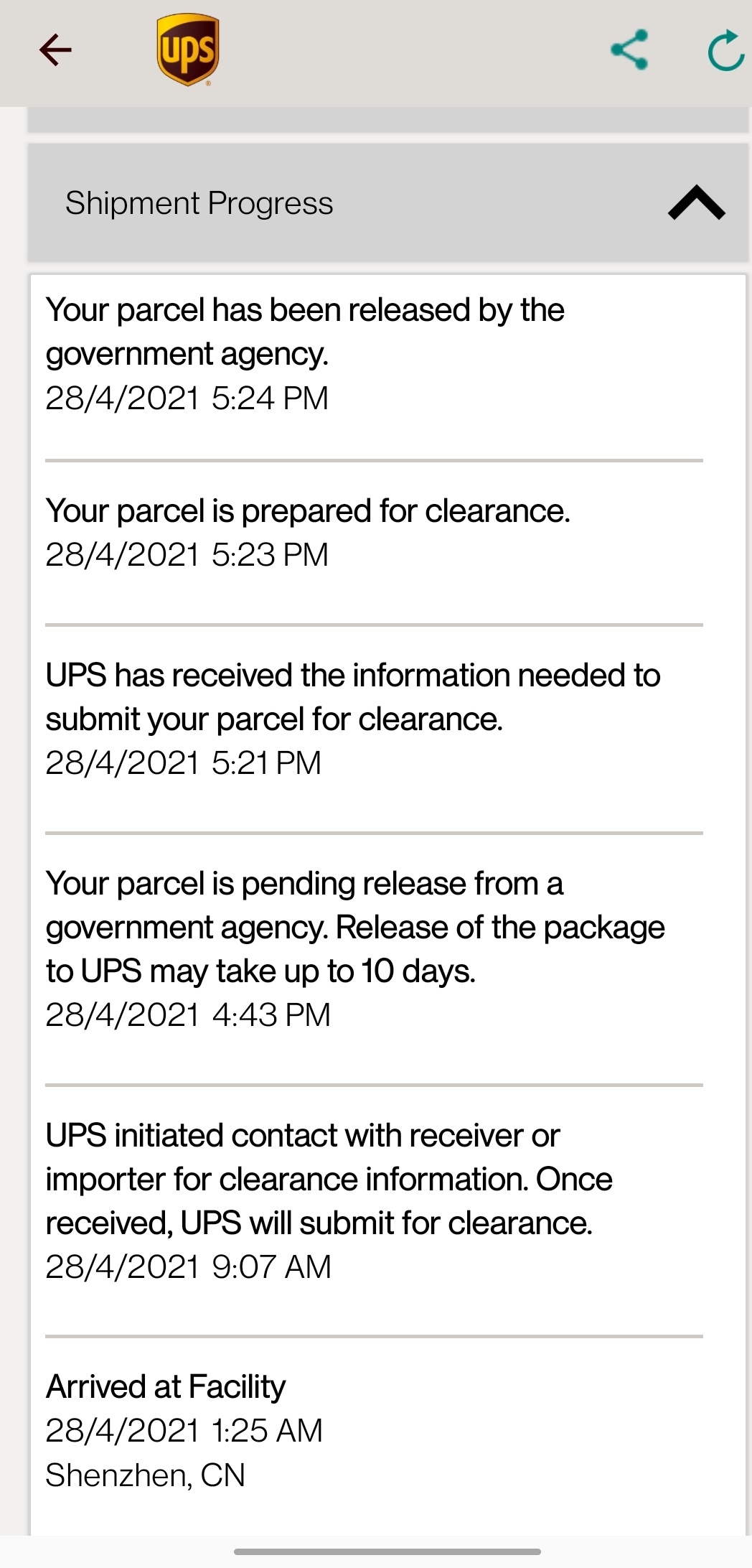 item from china, does this mean it has arrived at receiver's country