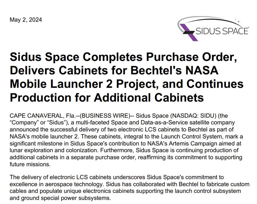 SIDU Sidus Space Completes Purchase Order, Delivers for