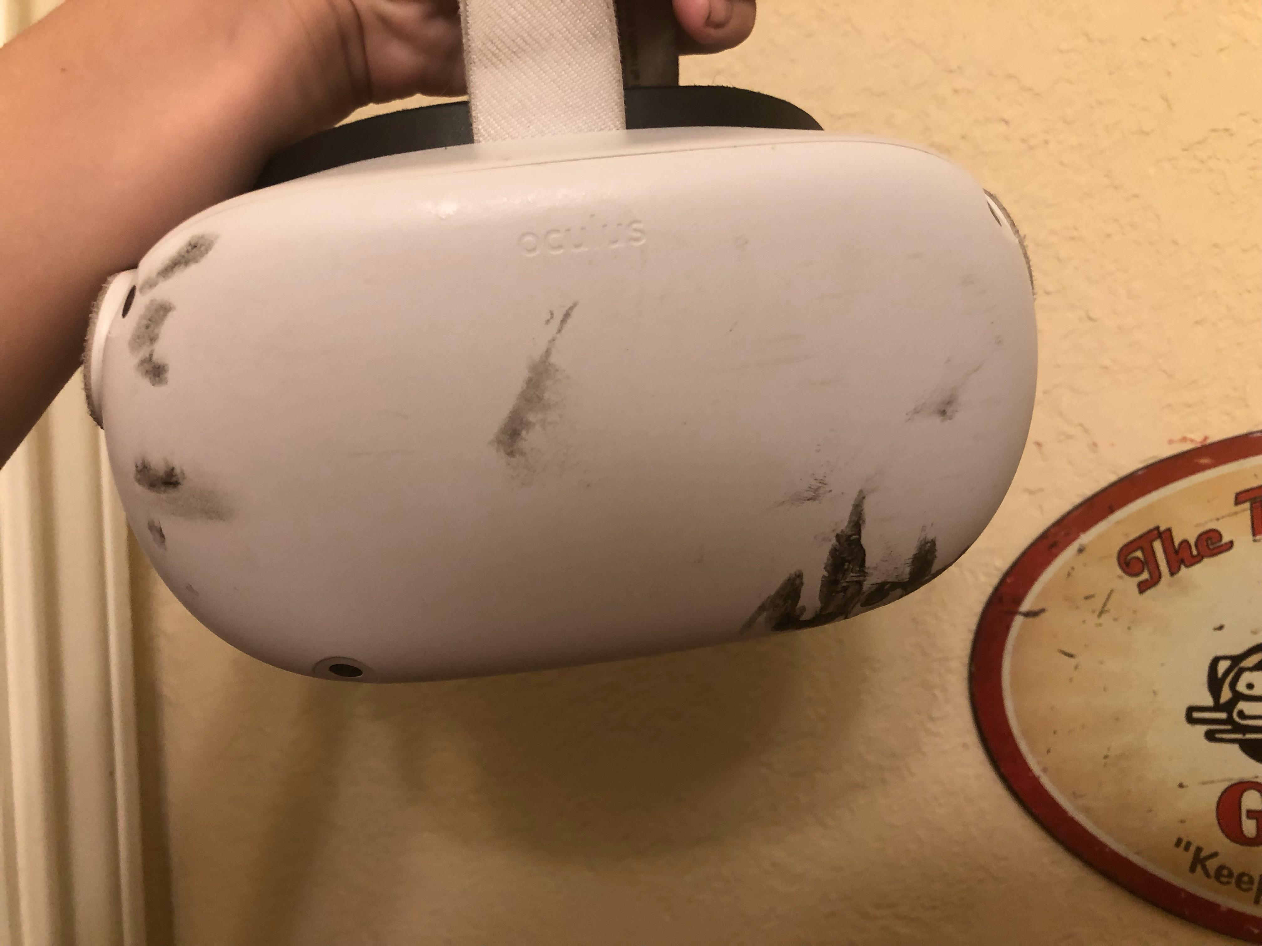 Mysterious stain on VR headset. Tried wet wipes, toothbrush with soap