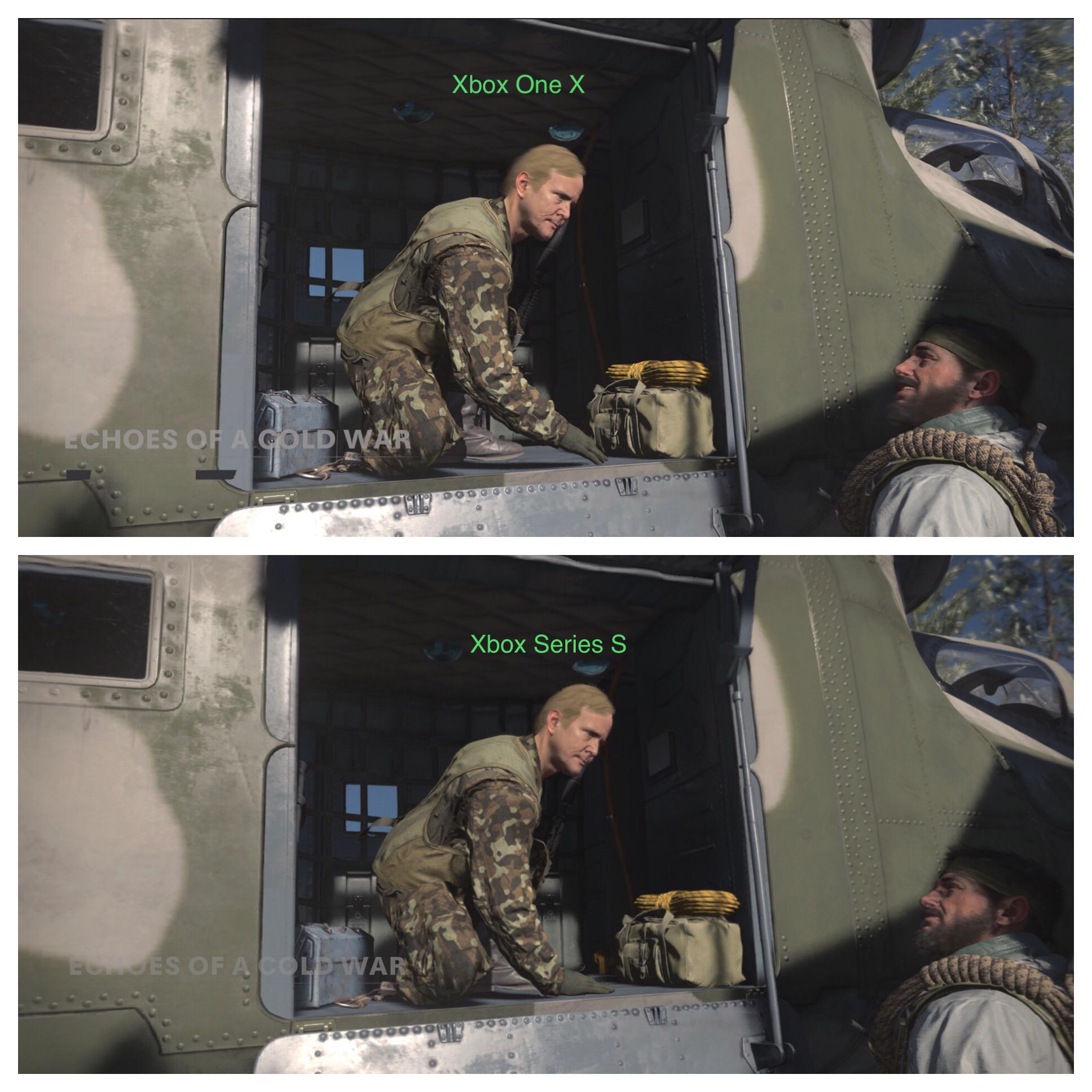 Xbox One X and Series S Comparison Photo. COD Cold War Xbox One X