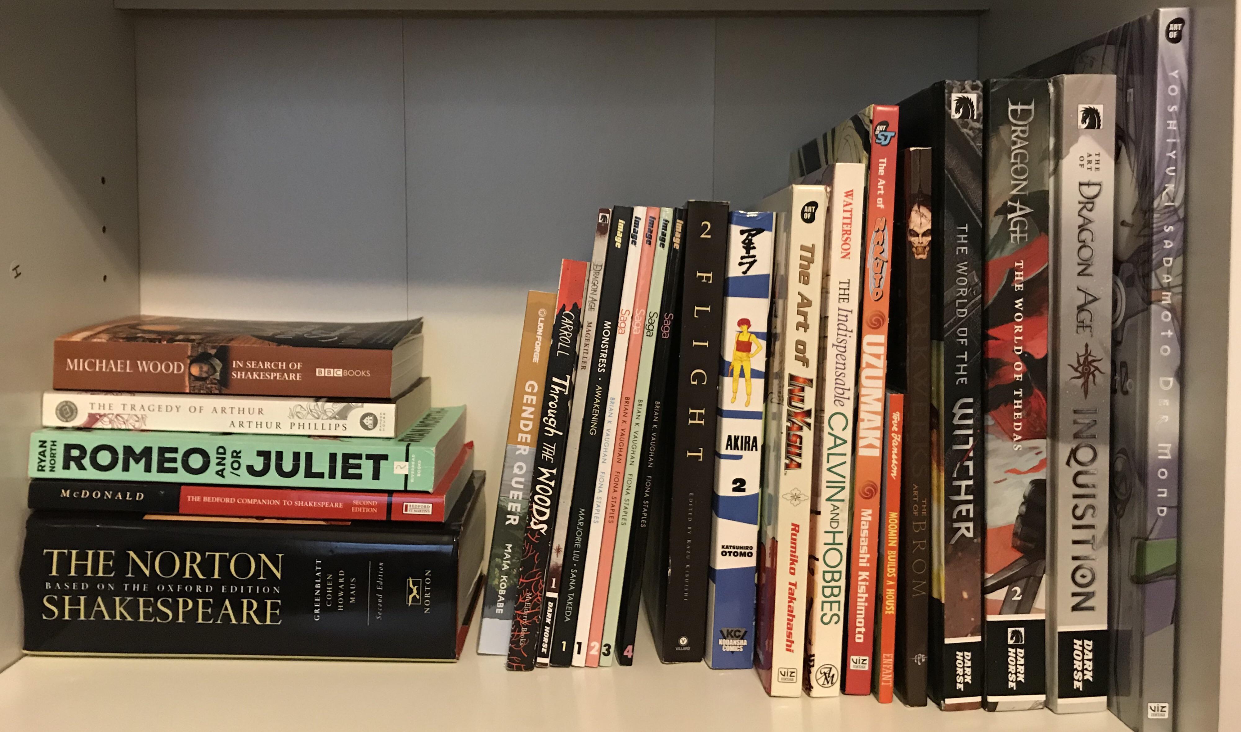 shelves. Graphic novels, art books, and Shakespeare go together, right? r/bookshelf