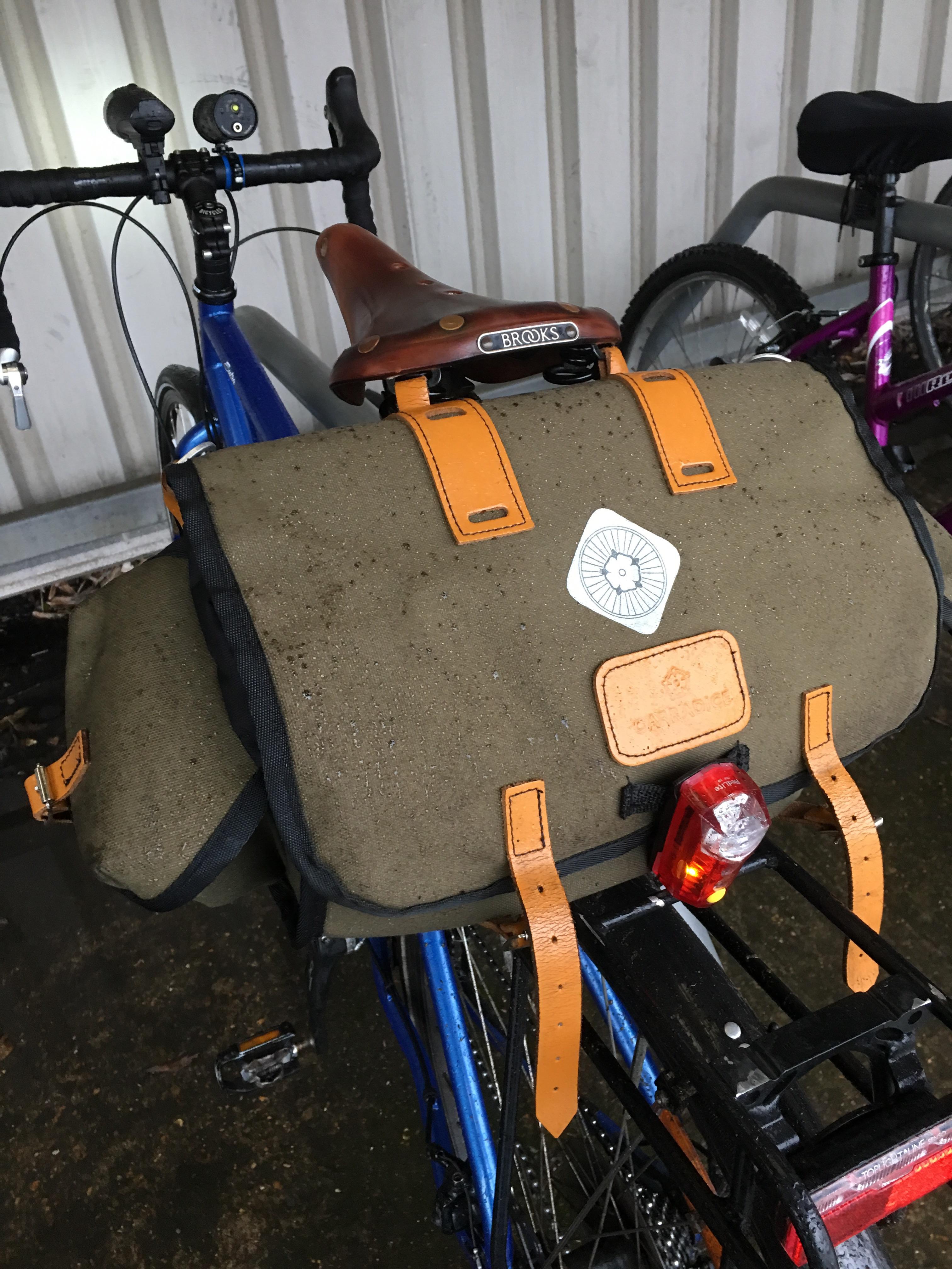 The result of an hour cycling through heavy rain. I’m a fan of waxed