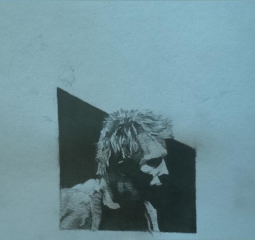 A very small portrait of Thom Yorke performing fake plastic trees, by