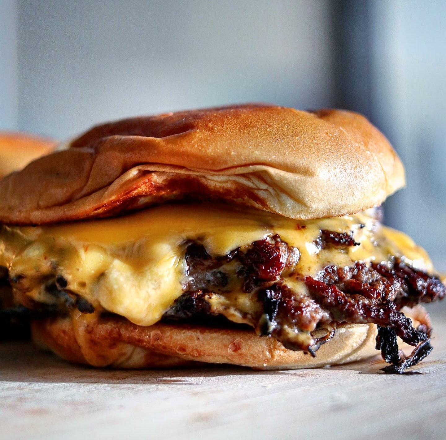 I made a double Oklahoma smash burger on a toasty soft brioche. r