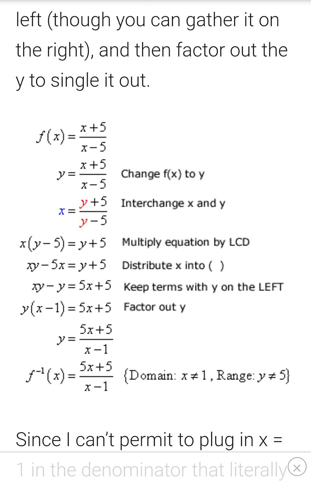 What does factor out y mean? askmath