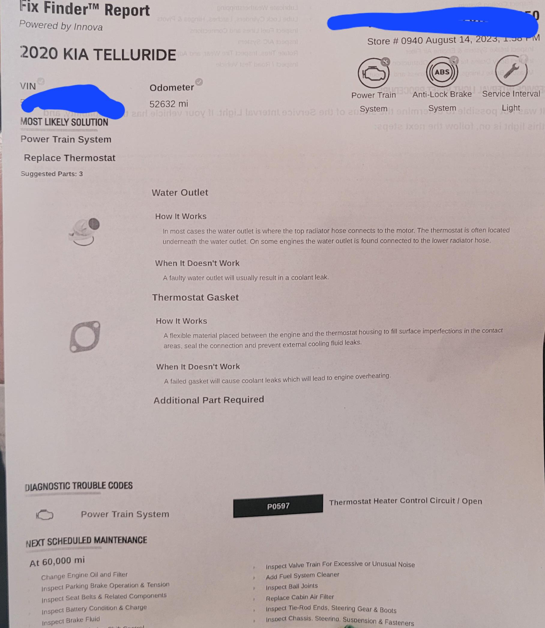 Engine code P0597 replace thermostat. r/KiaTelluride
