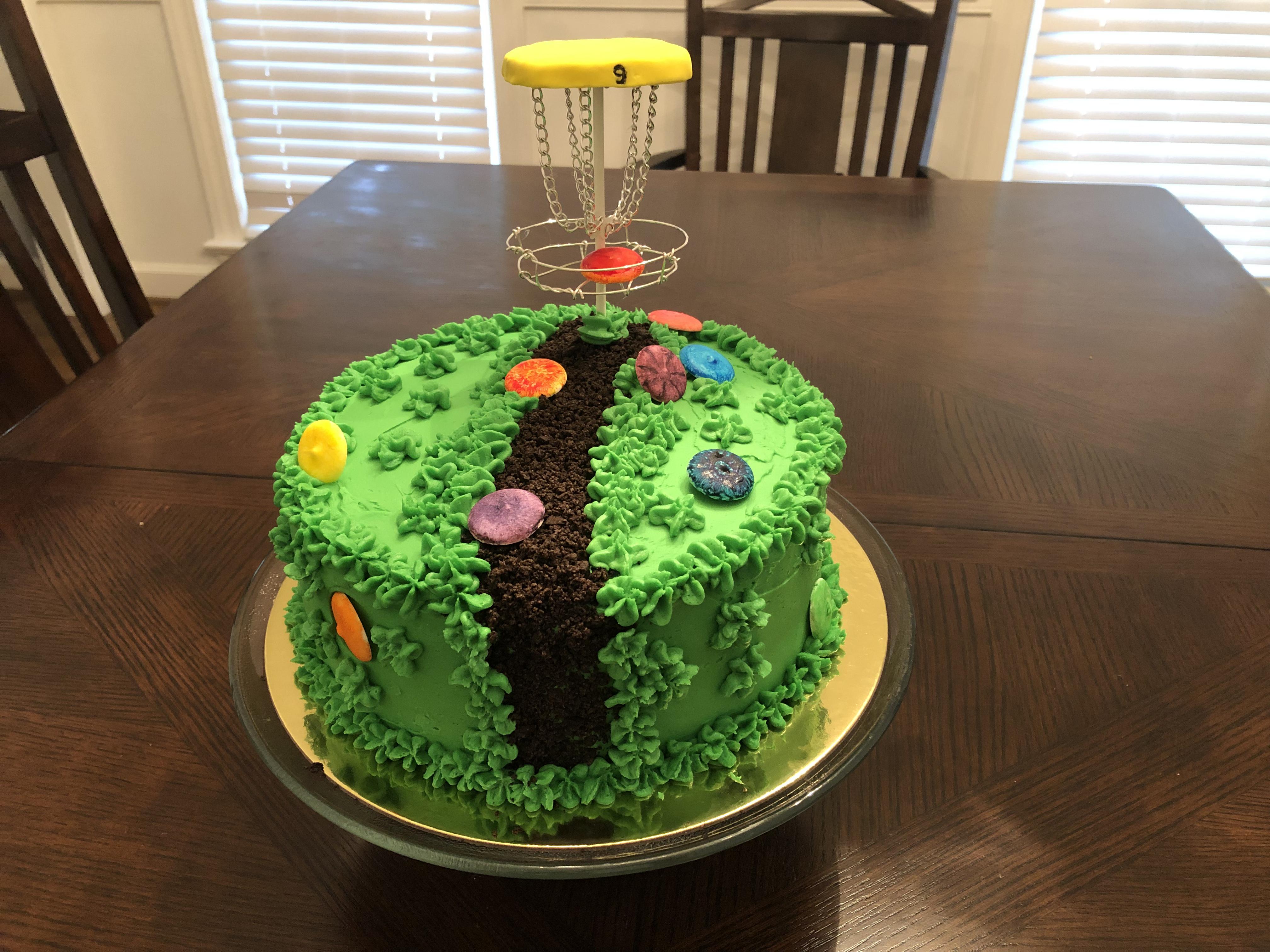 My son wanted a disc golf themed birthday, so my wife and I made this
