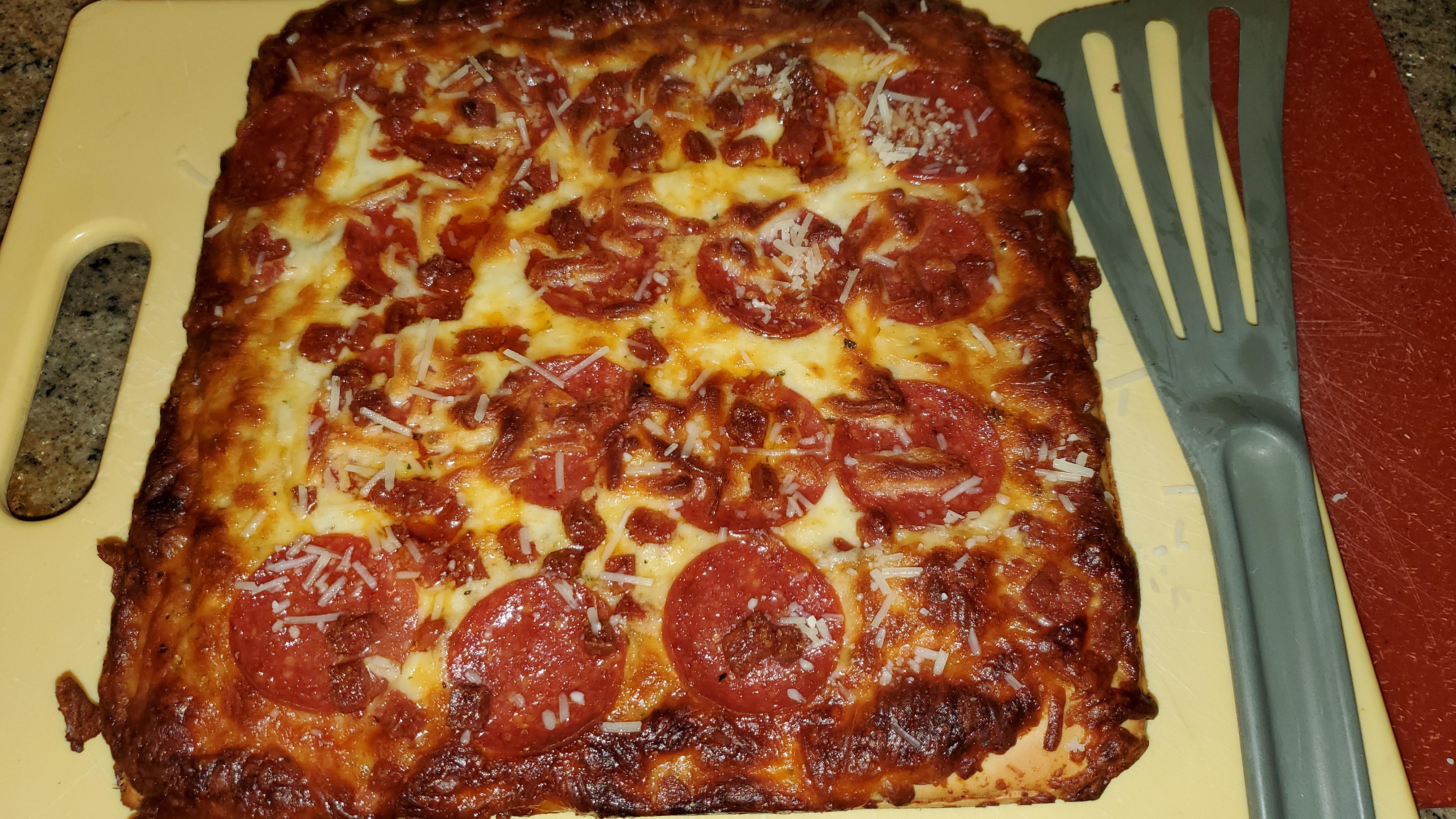 Frozen Detroit Stlye Pizza. Double Pepperoni. 2 pack is 15 Costco