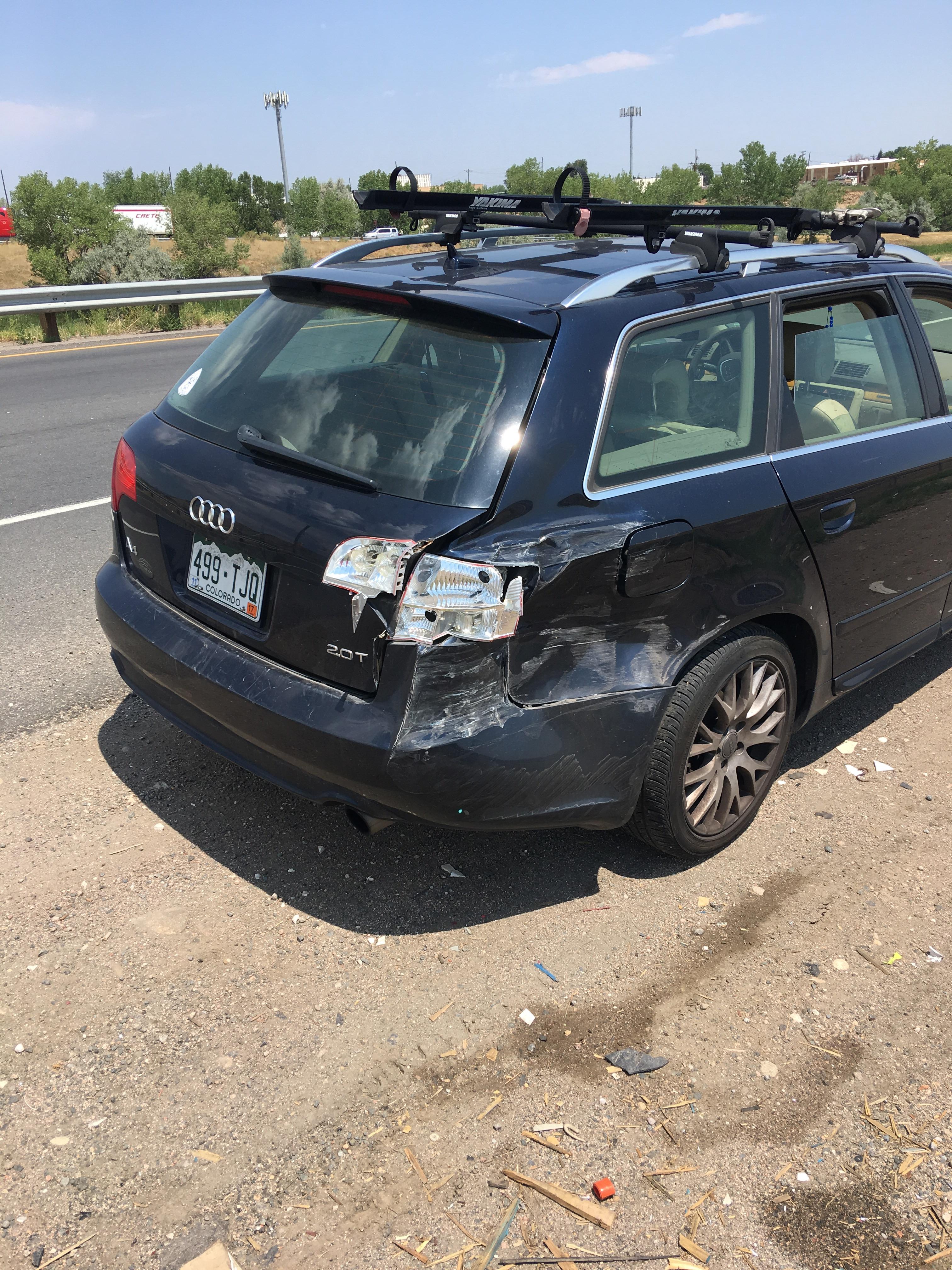 2008 Audi A4. Truck hit me right behind my rear wheel. Bumper, tailgate