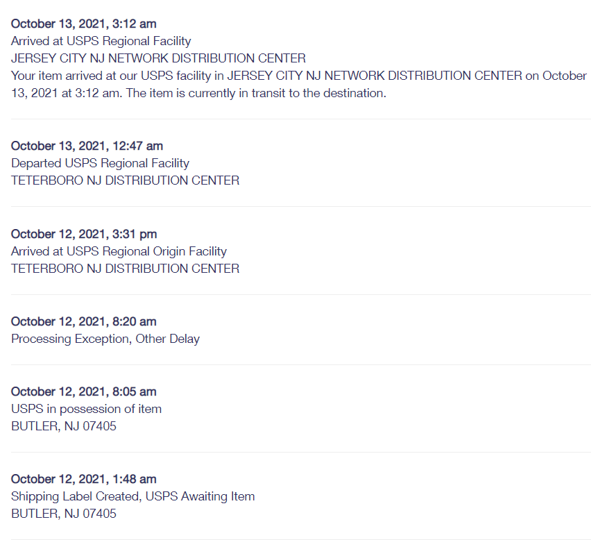 Package currently in JERSEY CITY NJ NETWORK DISTRIBUTION CENTER, am I