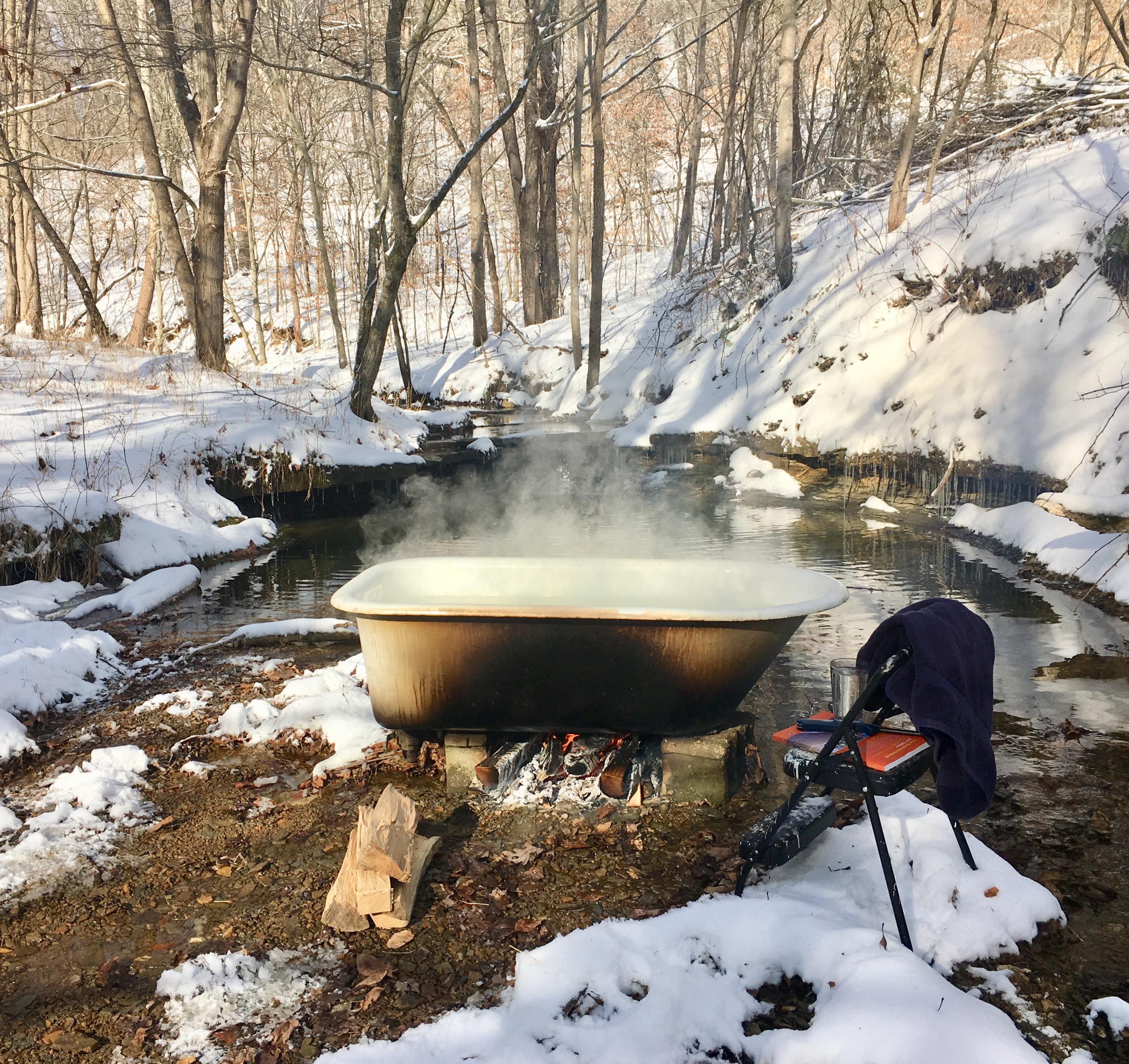 I made a wood fired bathtub by the creek in my backyard. r/somethingimade