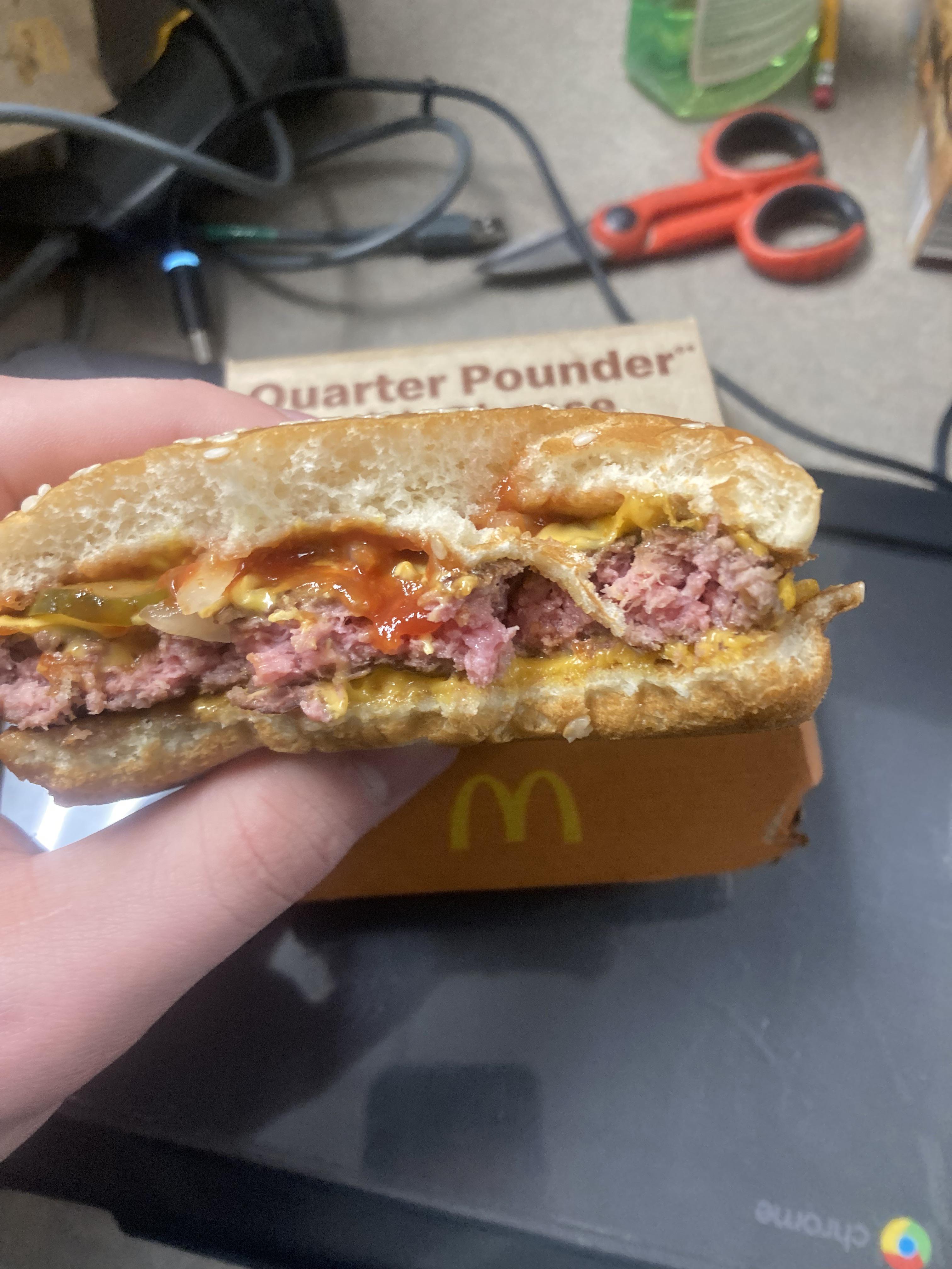 My burger from McDonald’s looks a little undercooked r/mildlyinfuriating