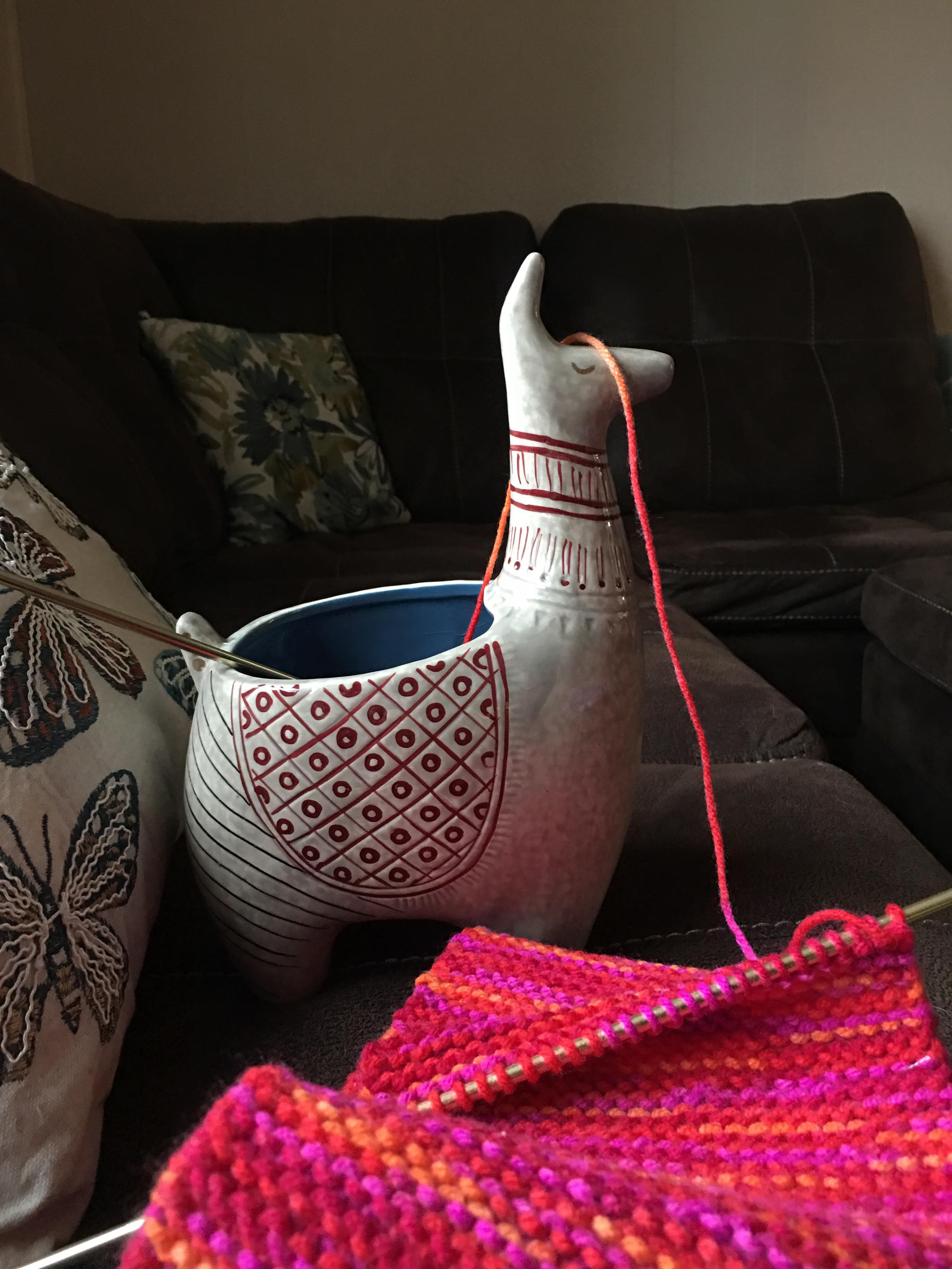 I don’t have a yarn bowl but I do have a llama planter that works just as well! r/casualknitting