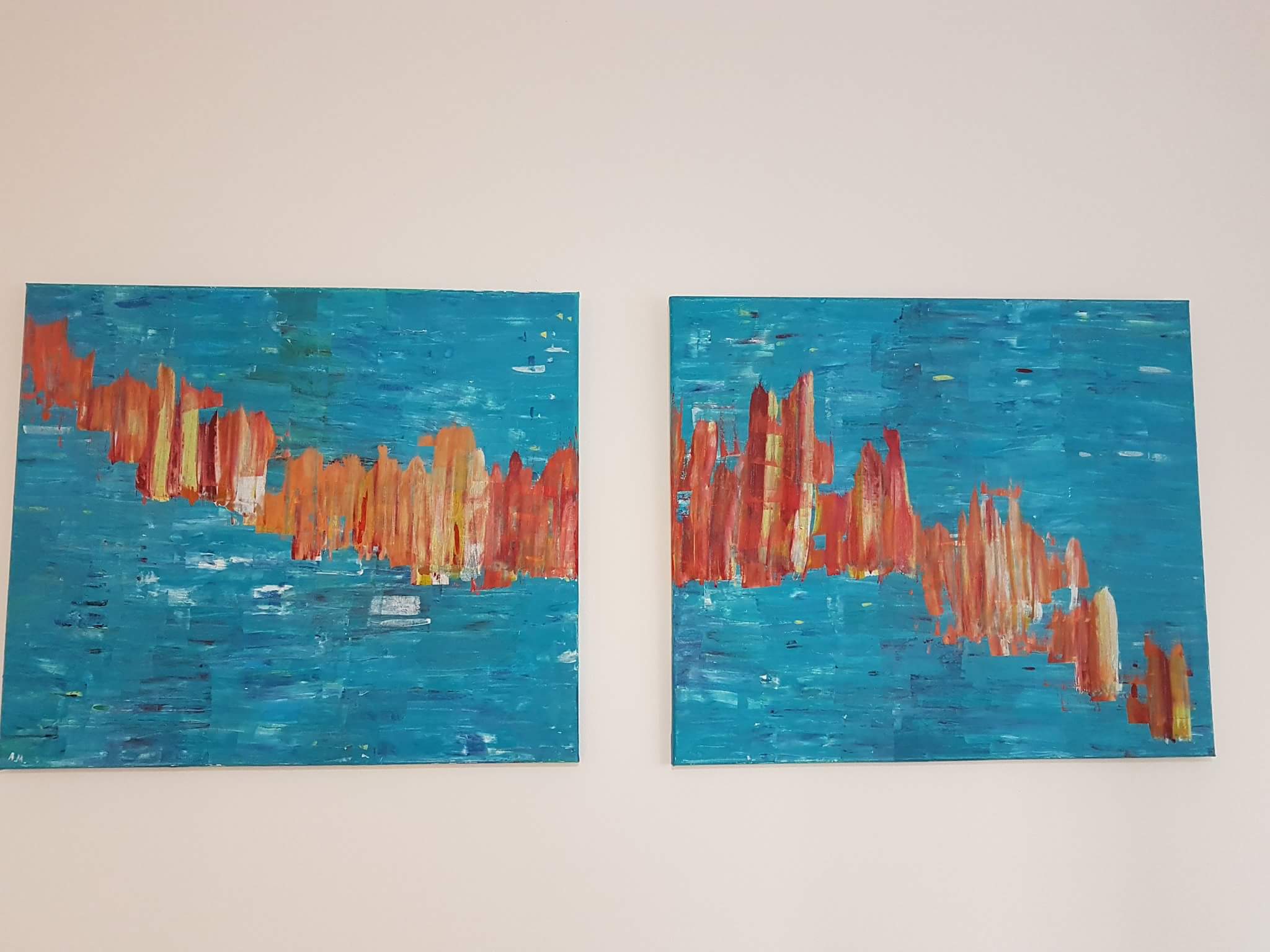 Acrylic painting (70cm x 40cm)x2 only used a spatula. r/Art